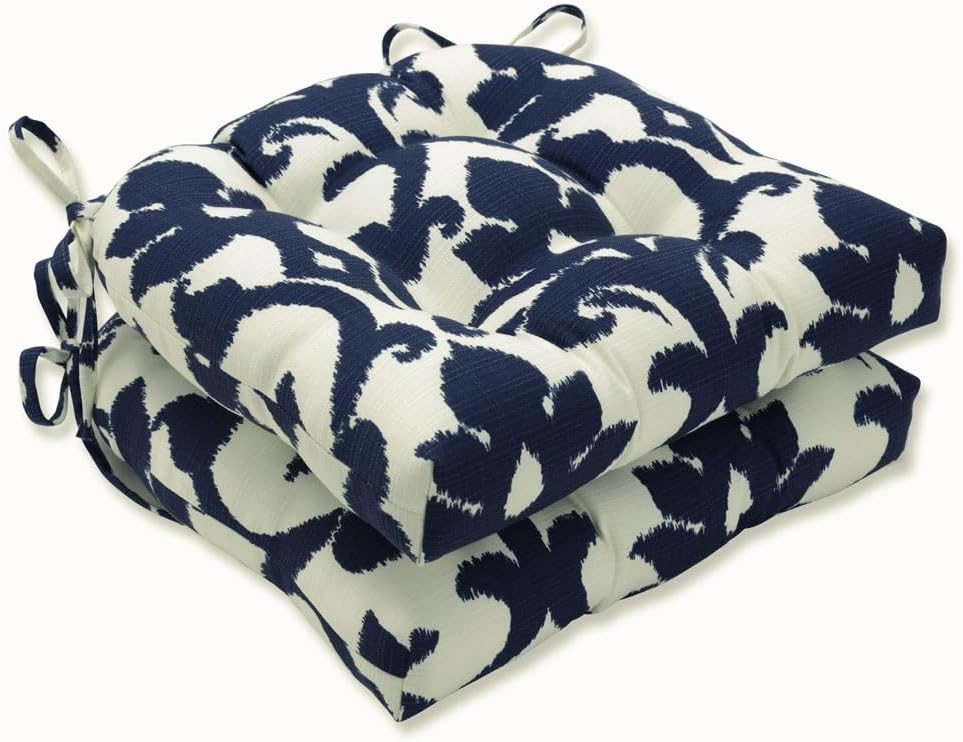 Essence Onyx Black and Off-White Damask Reversible Chair Pad Set