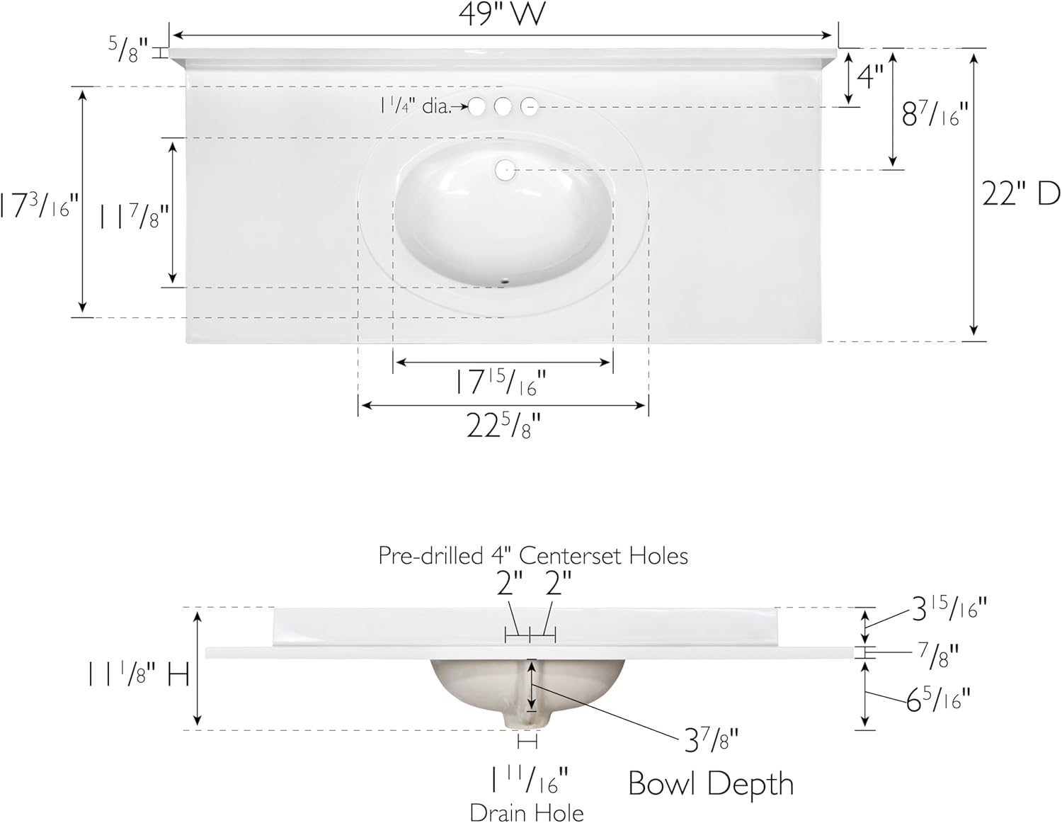 Design House  Cultured Marble Vanity Top in Solid White, 49-Inch x 22-Inch