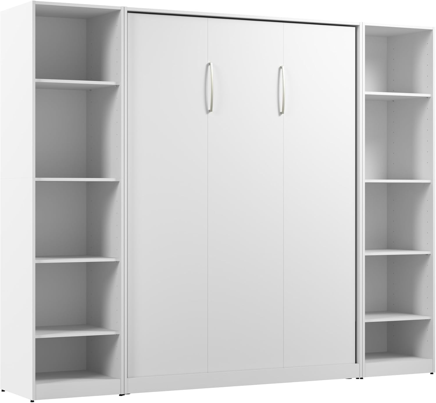 White Full Murphy Bed with Wood Frame and Closet Organizers