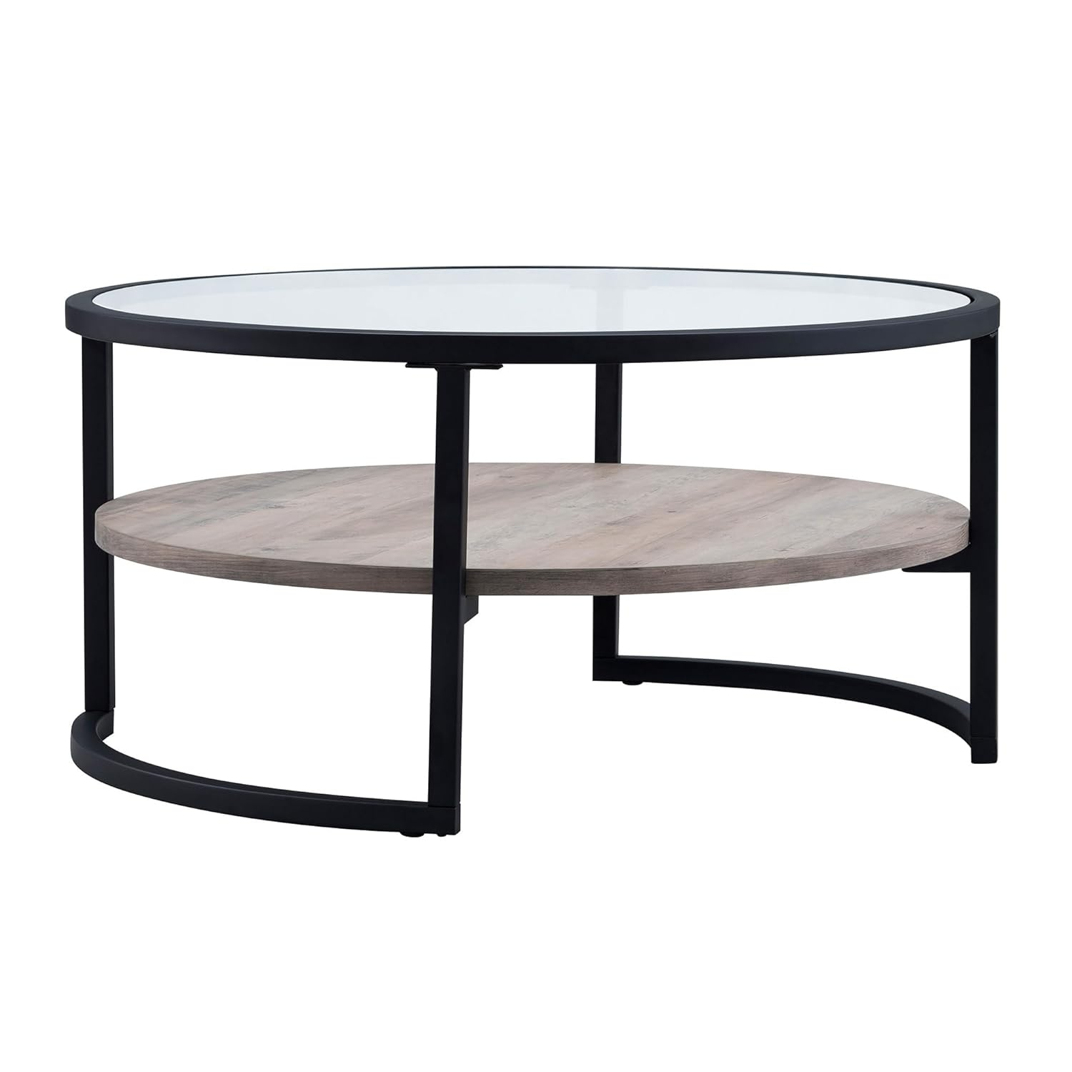 Evelyn&Zoe Winston 34.75" Wide Round Coffee Table, Blackened Bronze/Gray Oak