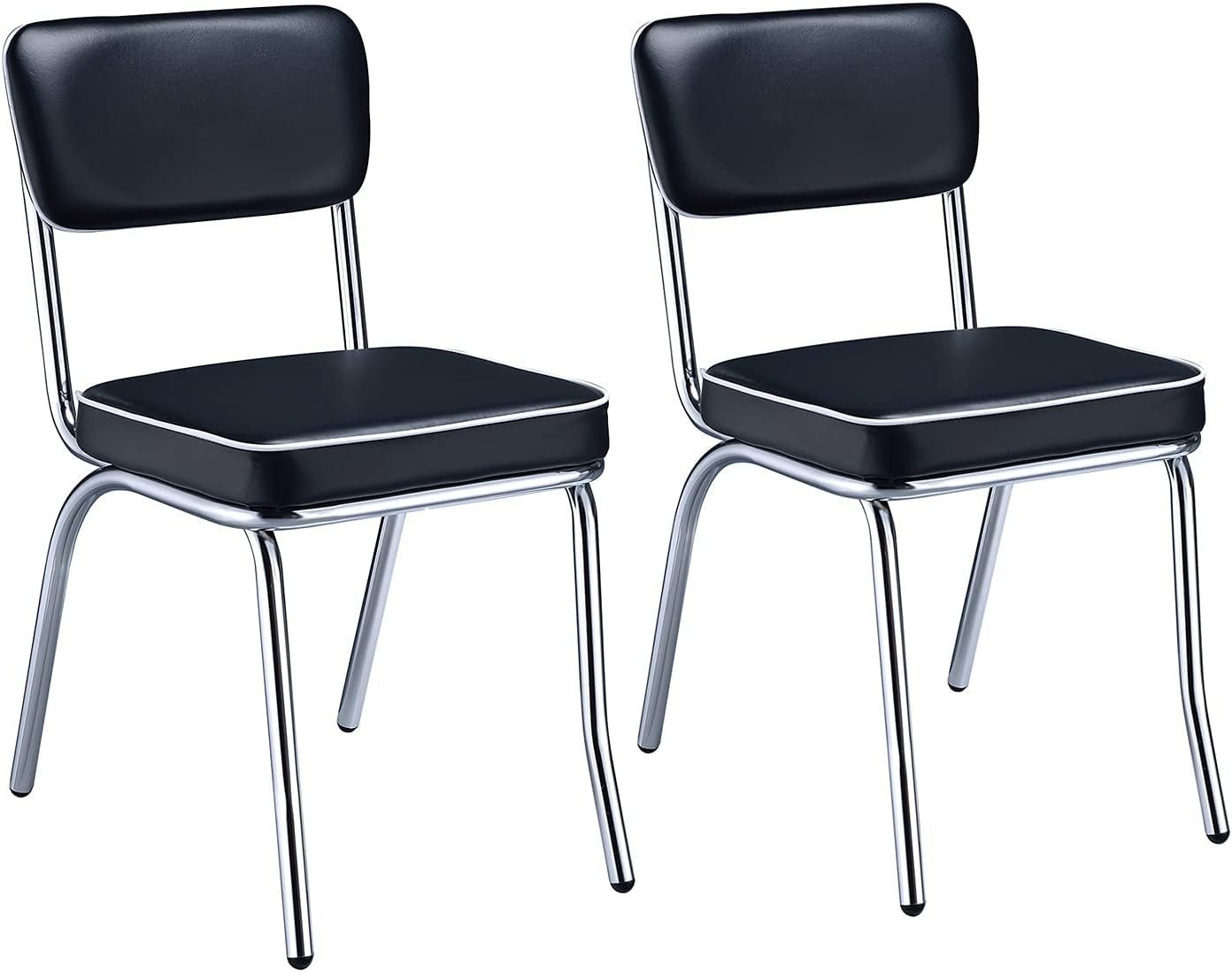 Transitional Faux Leather Side Chair in Black with Metal Frame