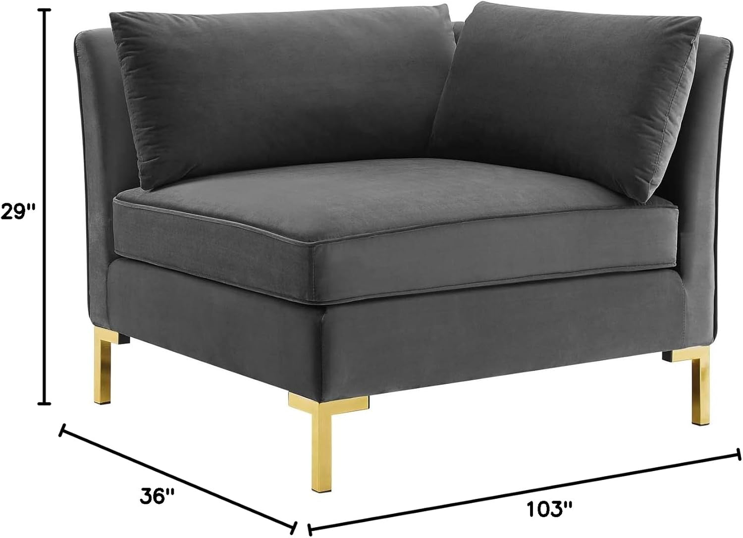 Glam Deco Gray Velvet 103" Sectional Sofa with Gold Legs