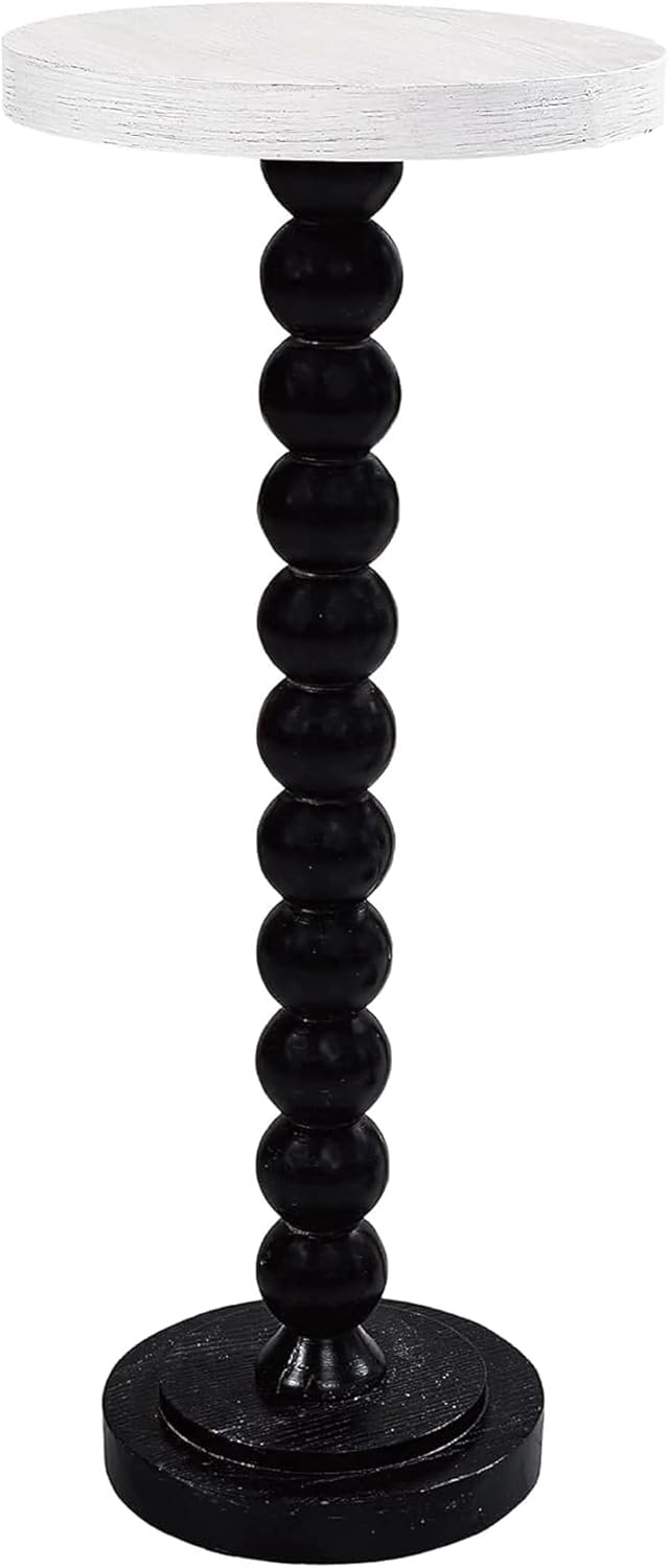 COZAYH Pedestal Small End Table, Contemporary Side Table with Black Base and White Top