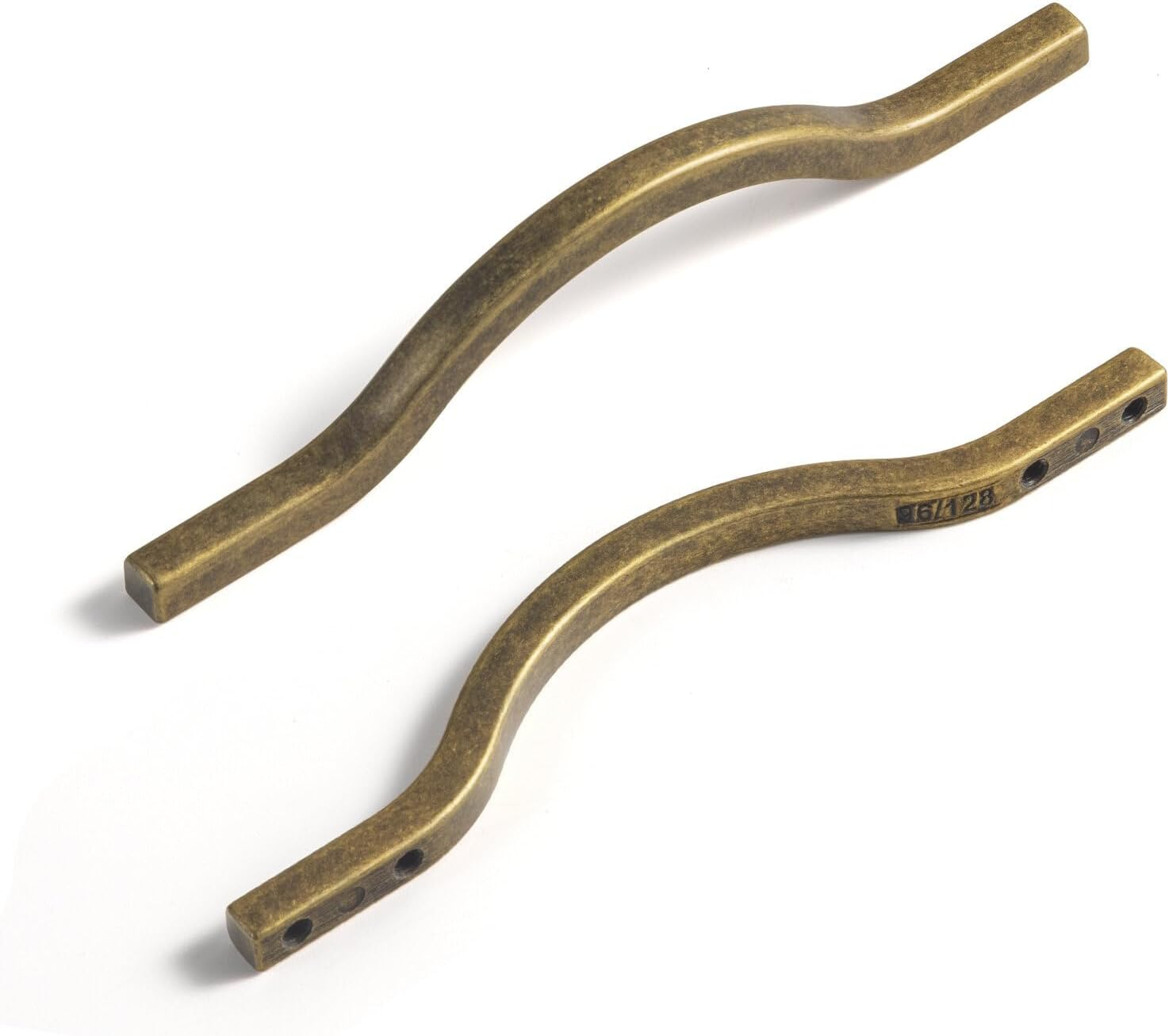 Goo-Ki Low Profile Brushed Brass Cabinet Pulls, Double Hole Centers(3.8''/5'') Zinc Alloy Handle for Drawer Cupboard Wardrobe,6 Packed