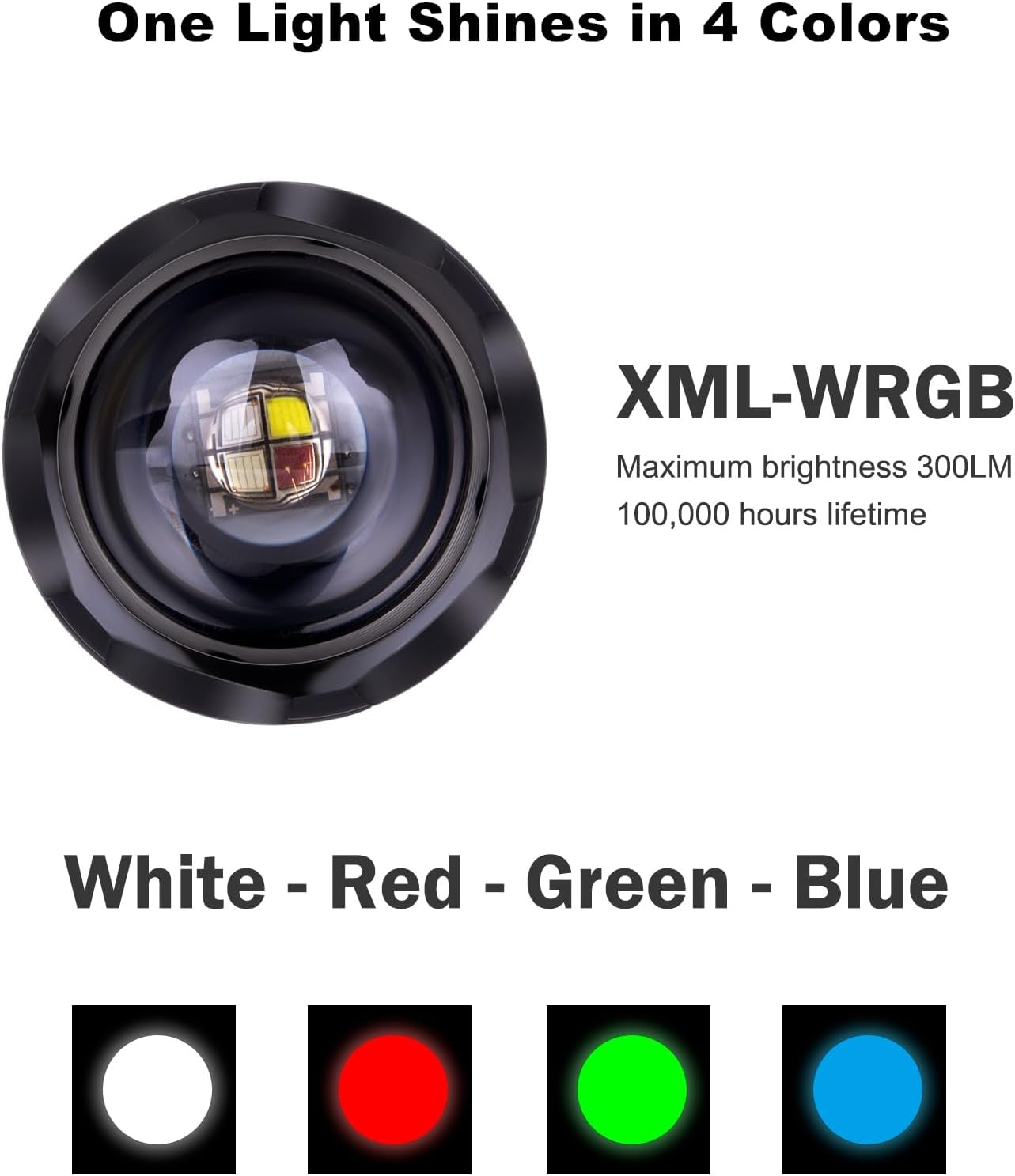Upgraded Zoomable Red Flashlight, 4 Color in 1 Flash Light, Green Red Blue White Multi-Color RGBW Led with Memory for Night Vision, Fishing, Astronomy(Batteries Not Included)