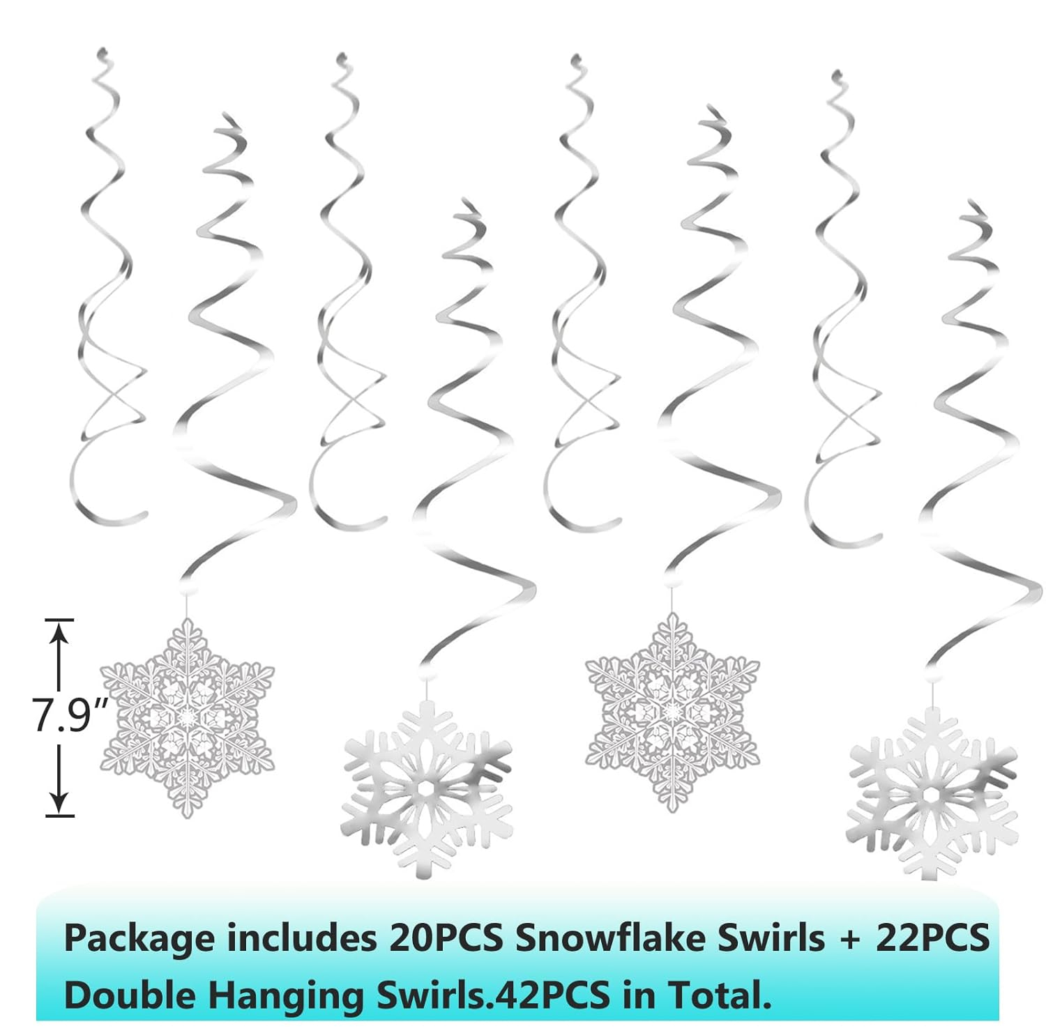 Moon Boat 42Ct Christmas Snowflake Hanging Swirl Decorations from Ceiling - Winter Party Wonderland Xmas Holiday Ornaments