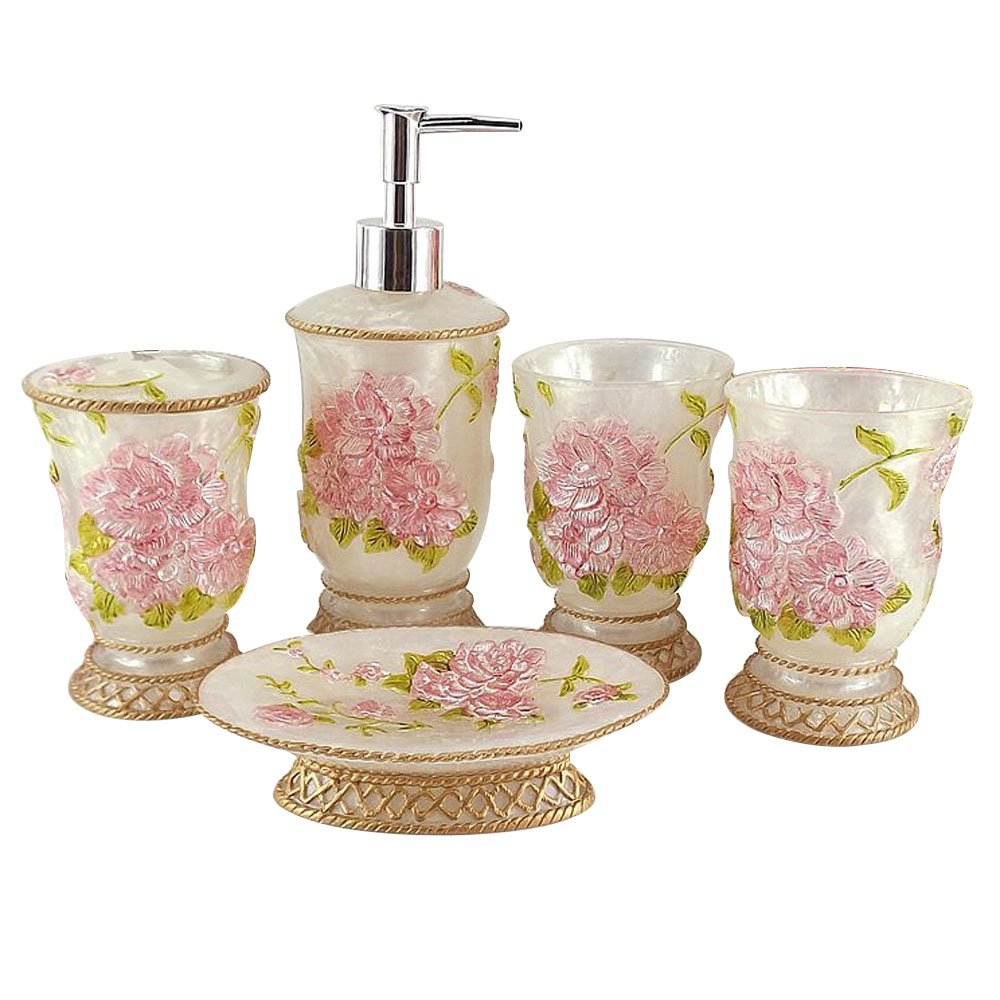 House of Hampton® Vintage Bathroom Accessories, 5Piece Bathroom Accessories Set, Bathroom Set Features, Soap Dispenser, Toothbrush Holder, Tumbler & Soap Dish - Bath Gift Set (Set of 4)