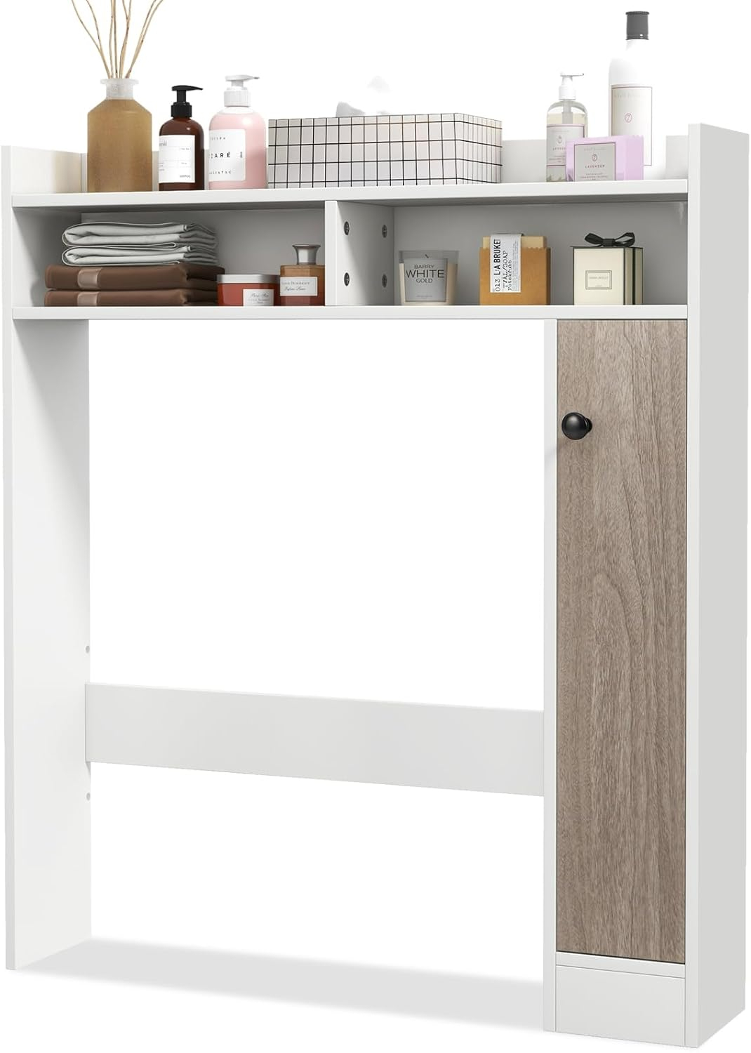 Topcobe Bathroom Over the Toilet Floor Storage Organizer with Adjustable Shelves, Bathroom Furniture, Bathroom Shelves, White