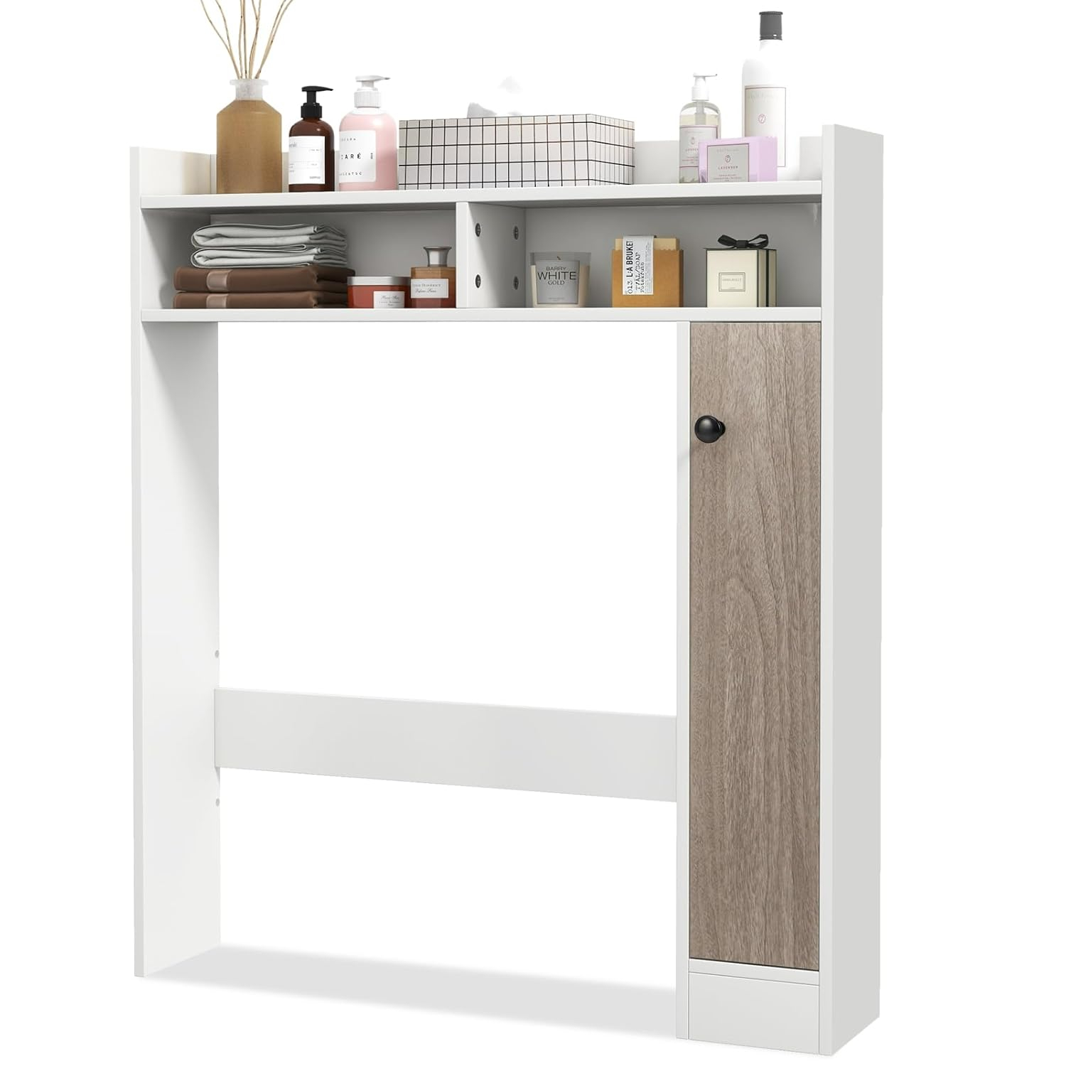 Topcobe Bathroom Over the Toilet Floor Storage Organizer with Adjustable Shelves, Bathroom Furniture, Bathroom Shelves, White