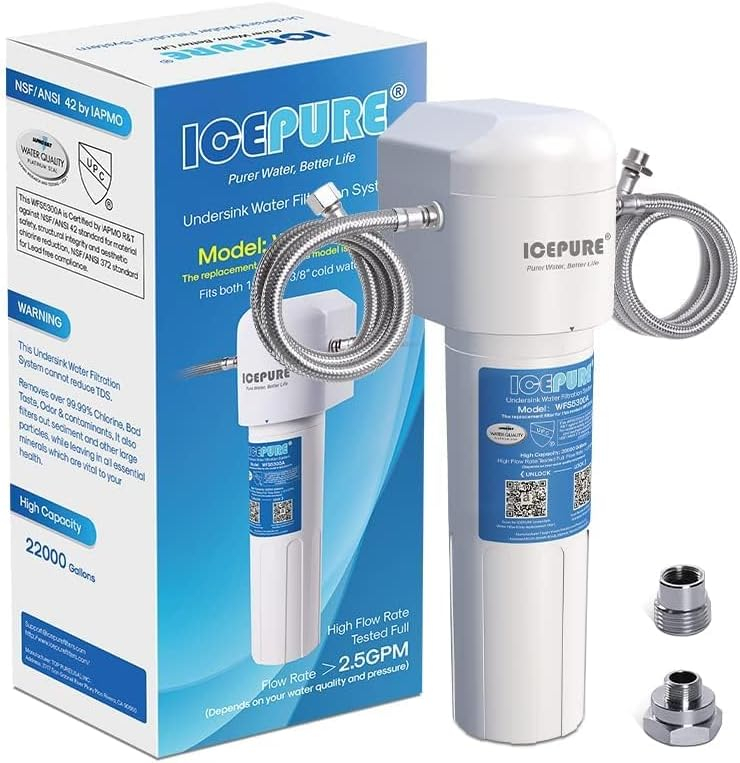 ICEPURE Under Sink Water Filter System, 3 Years or 22000 Gallons Ultra High Life NSF/ANSI 42 Certified, Removes Heavy Metals,Chlorine,Direct Connect Under Counter Drinking Water System, USA Tech