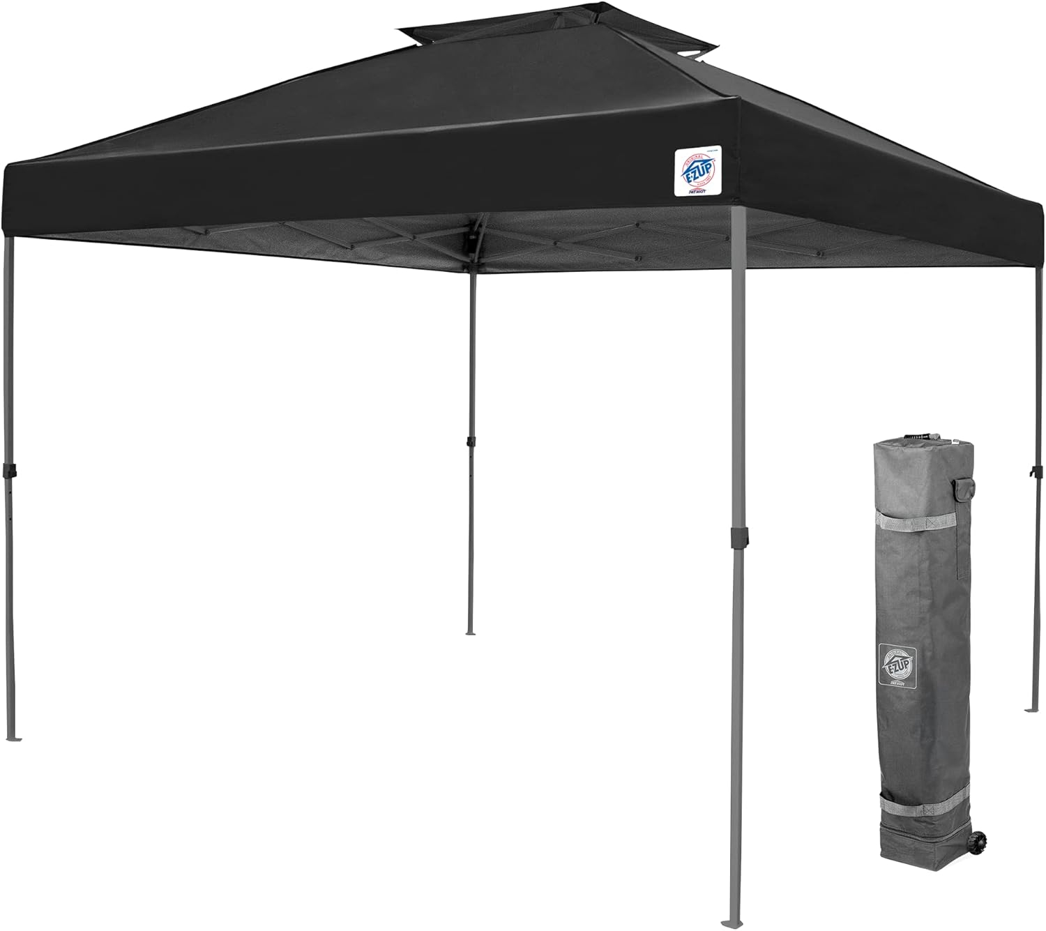 E-Z UP Patriot ONE-UP Technology Vented Shelter, 10' x 10', Black Top, Grey Frame