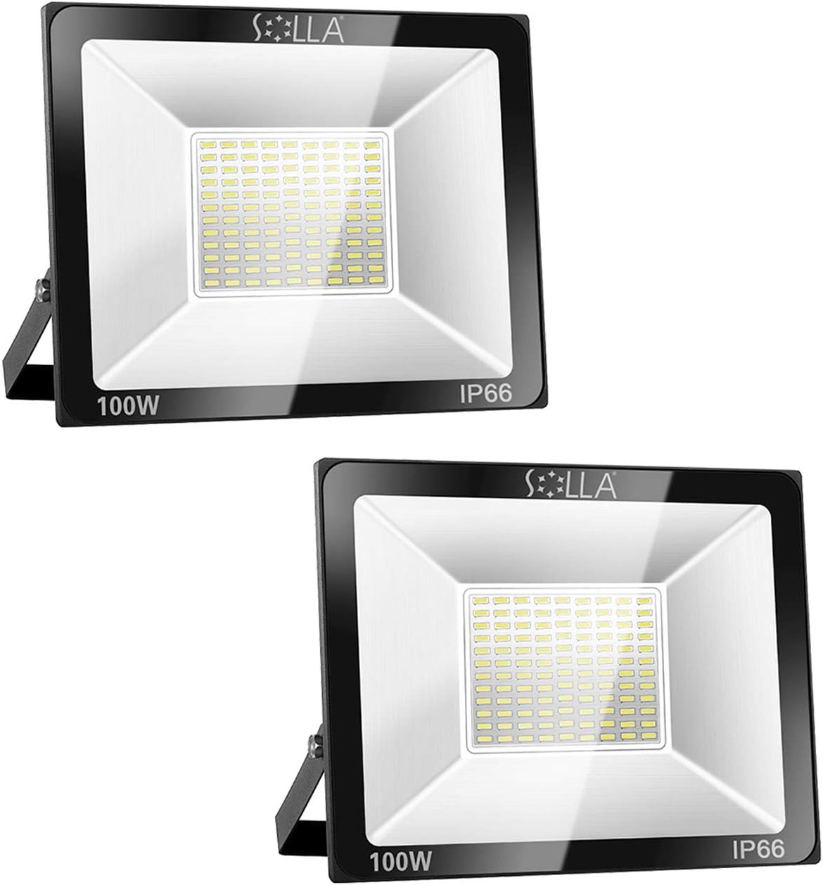 SOLLA 2 Pack 100W LED Flood Light Outdoor, 8000LM Super Bright Security Lights, 550W Equivalent, IP66 Waterproof, 3000K Warm White, Outside Floodlight for Garage, Garden, Lawn and Yard