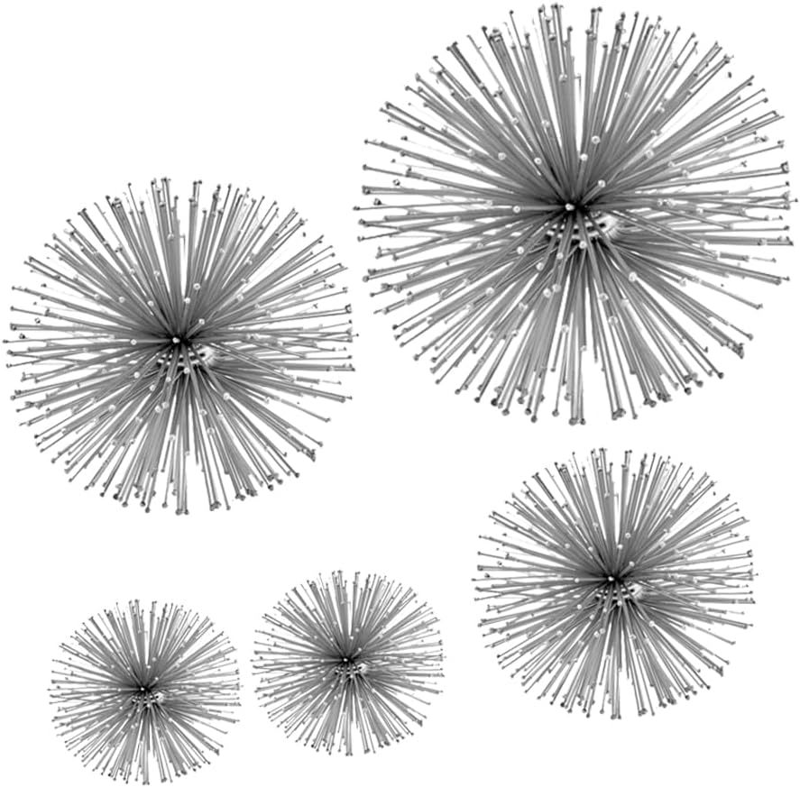 Modern Day Accents 5187 Erizo Urchin X-Small Silver Sphere Set of 2, Coffee Table Room Decor, Silver Decor, Shelf Decor, Modern Decor, Starburst Centerpiece, Spike Ball Decoration, Home, Office 4" D