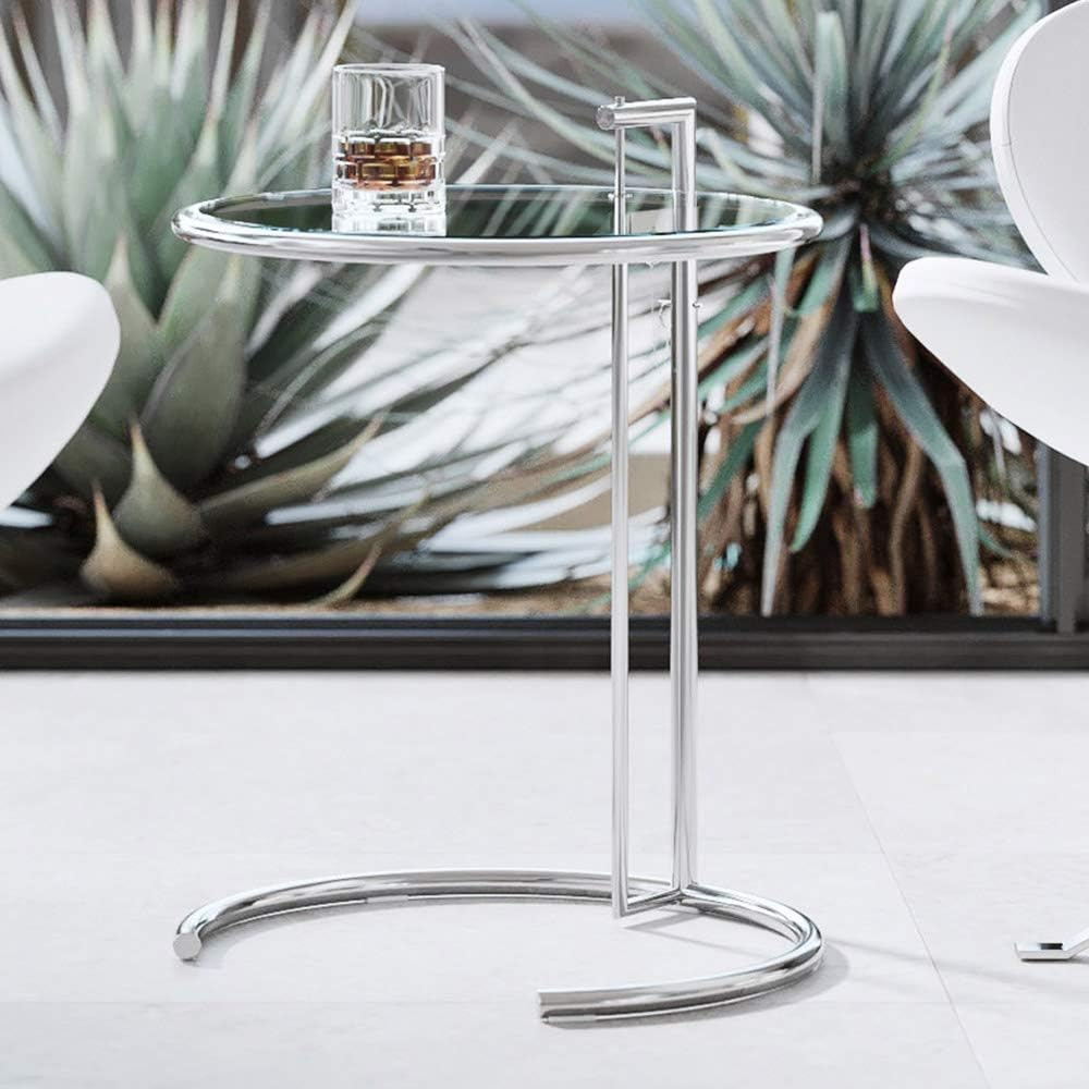 Adjustable Round Clear Glass and Metal Side Table