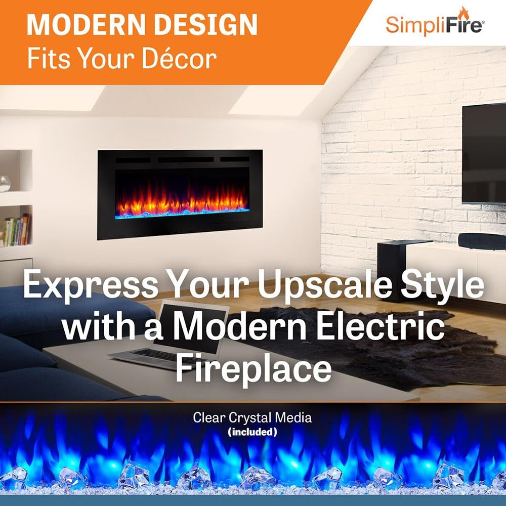 SimpliFire Allusion 60.25" W x 20.25" H x 5.6" D Wall Mount Electric Fireplace - Black, SF-ALL60-BK