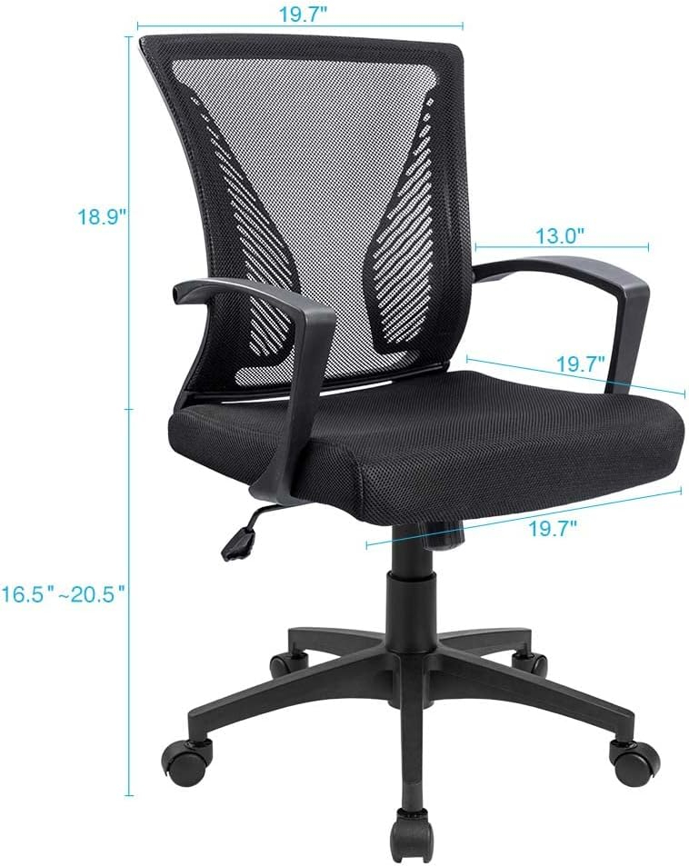 Furmax Office Chair Mid Back Swivel Lumbar Support Desk Chair, Height Adjustable Computer Ergonomic Mesh Chair with Armrest, Black