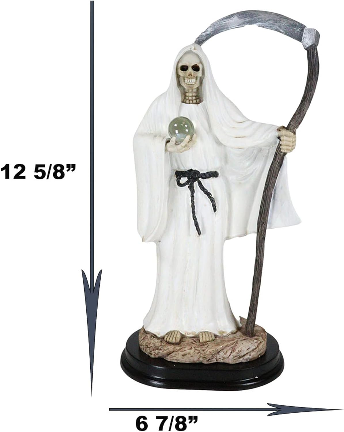 12.75" Tall Holy Death Santa Muerte Holding Scythe In White Tunic Robe Statue