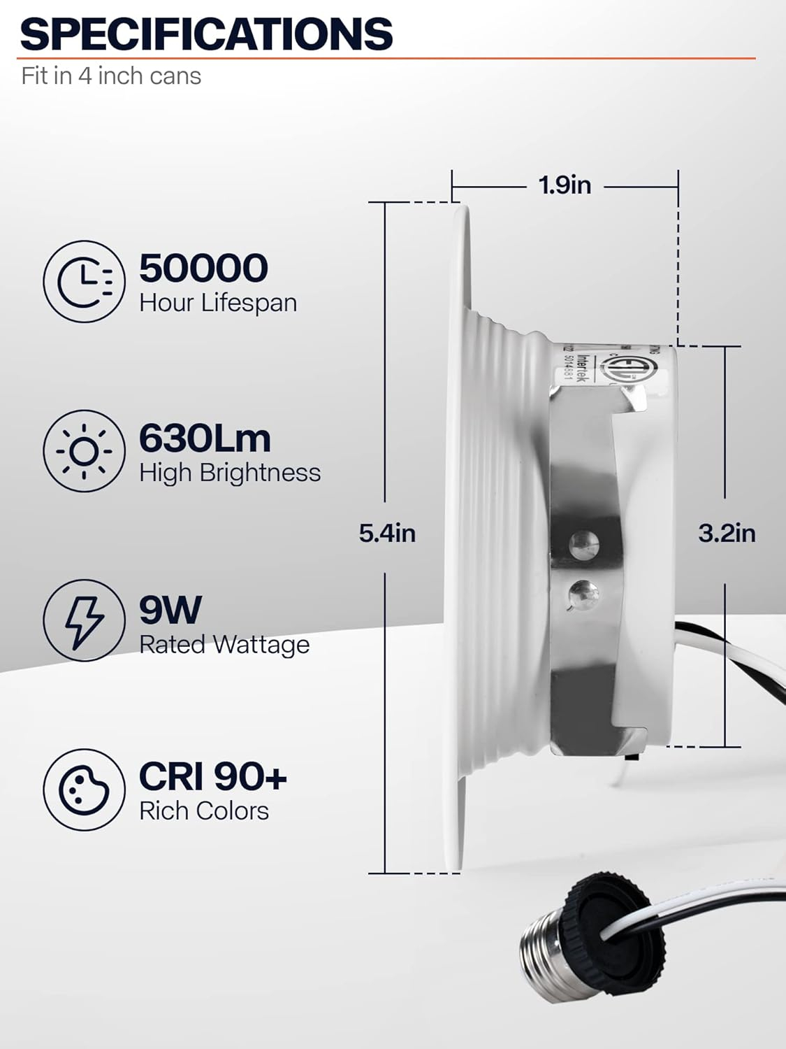 12 Pack 4 Inch LED Can Lights Retrofit Recessed Lighting, 5CCT 4 Inch Recessed Downlight Selectable 2700K-6000K Dimmable, 9W 630LM Recessed Lights with Metal Smooth Trim- ETL and Energy Star Certified