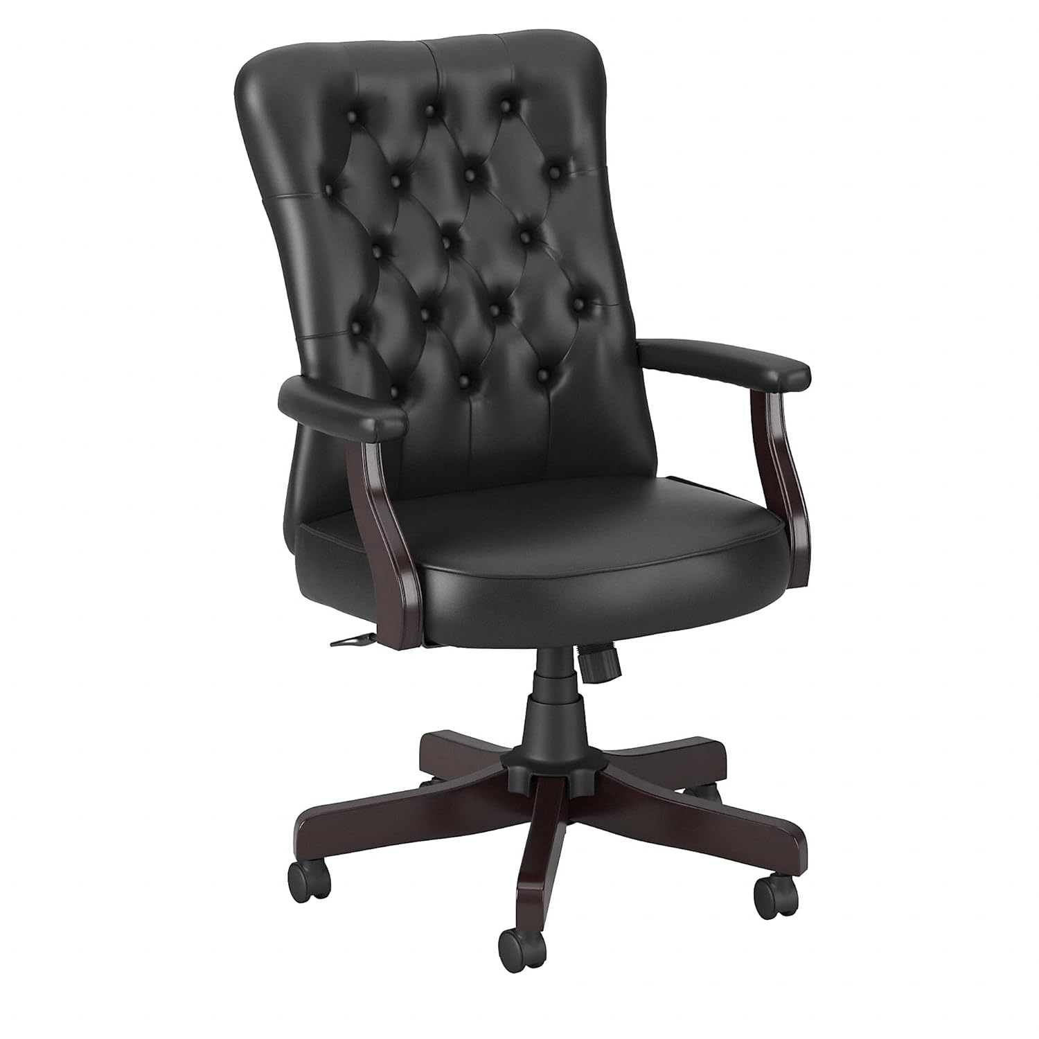 Saratoga High Back Tufted Office Chair with Arms in Black - Bonded Leather