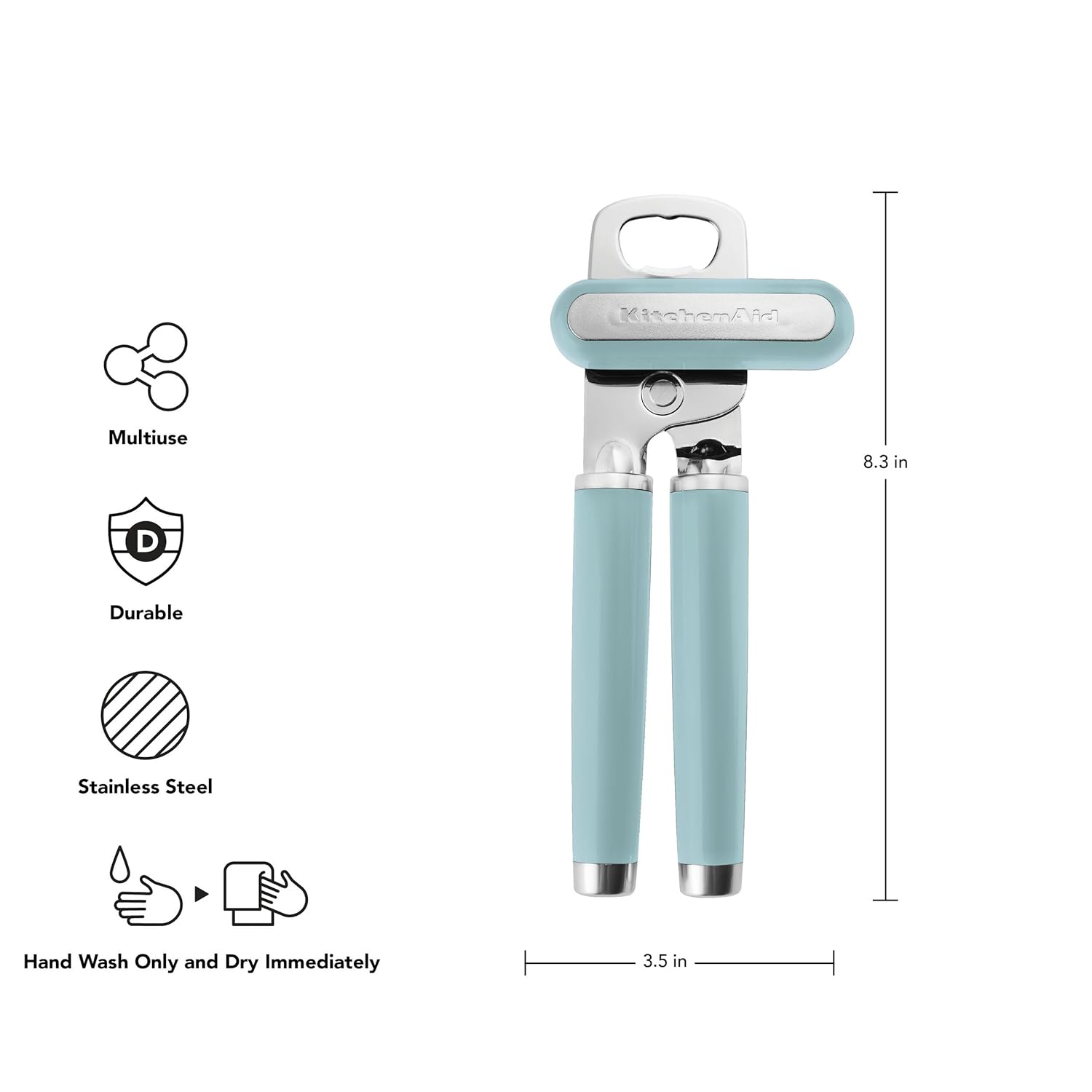 Aqua Stainless Steel Manual Can and Bottle Opener with Ergonomic Handle