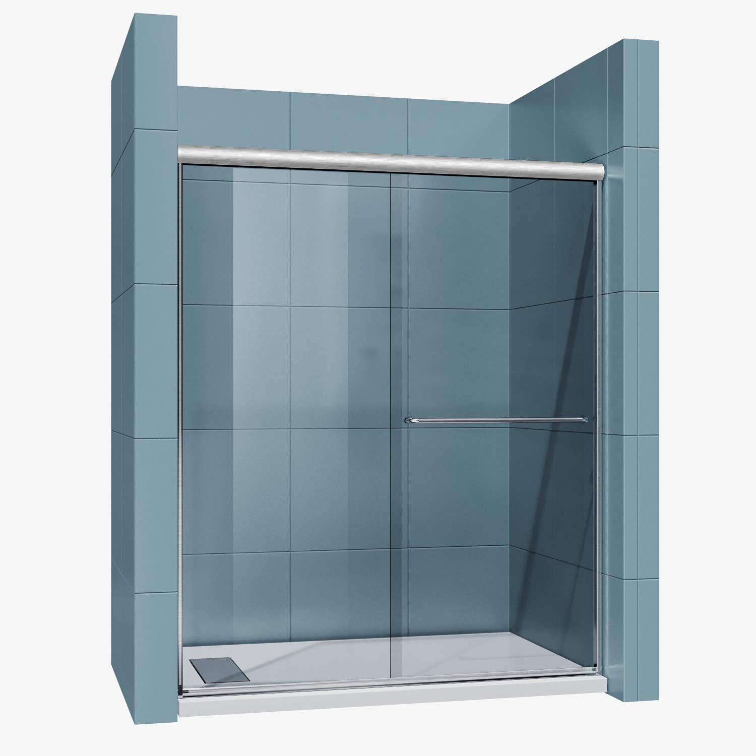 Sunny Shower Double Sliding Shower Door 54" W x 72" H in Brushed Nickel Finish