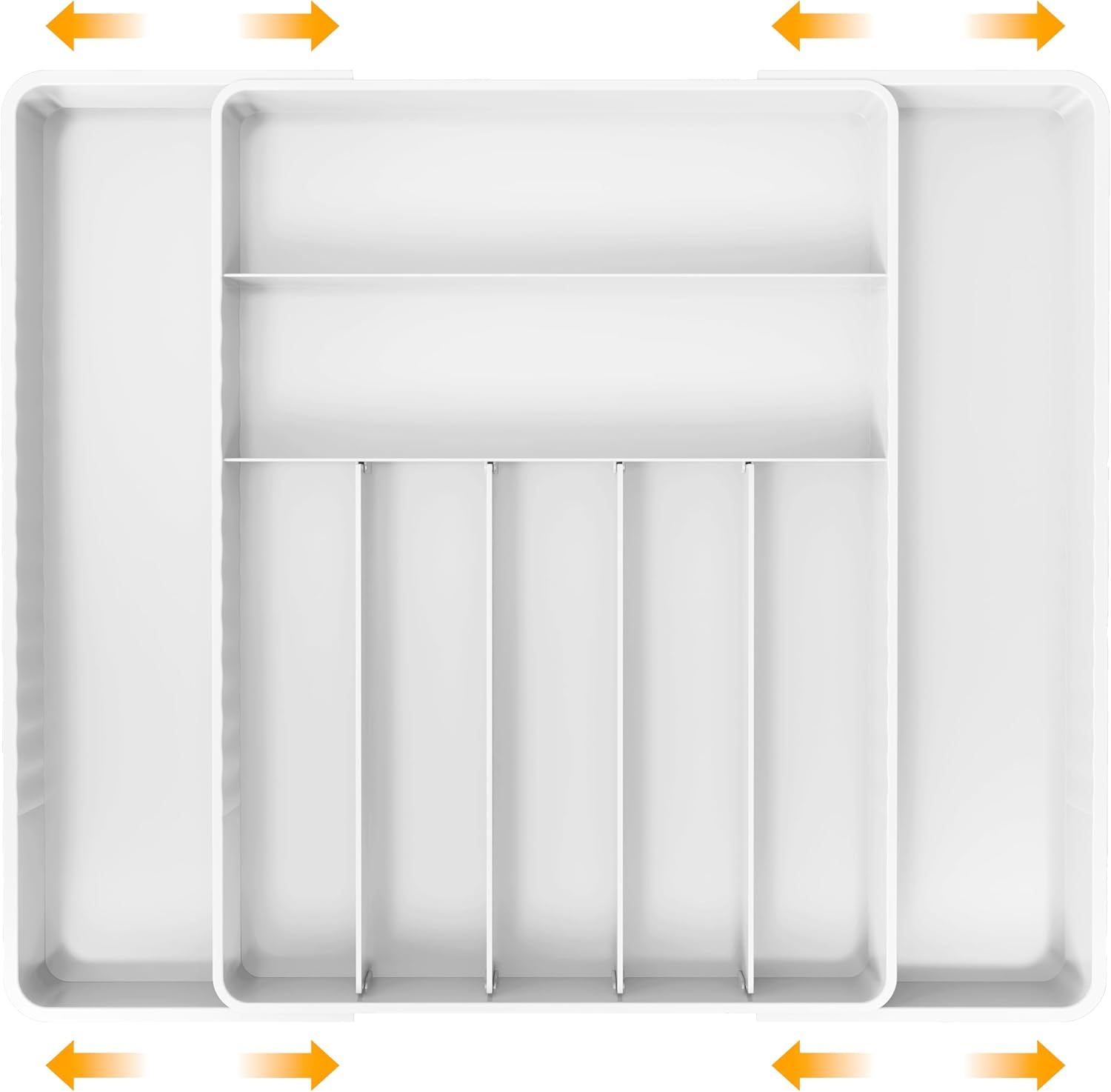 Simple Houseware Expandable & Adjustable Cutlery Drawer Organizer - Large Utensil and Flatware Tray for Kitchen Drawers, White