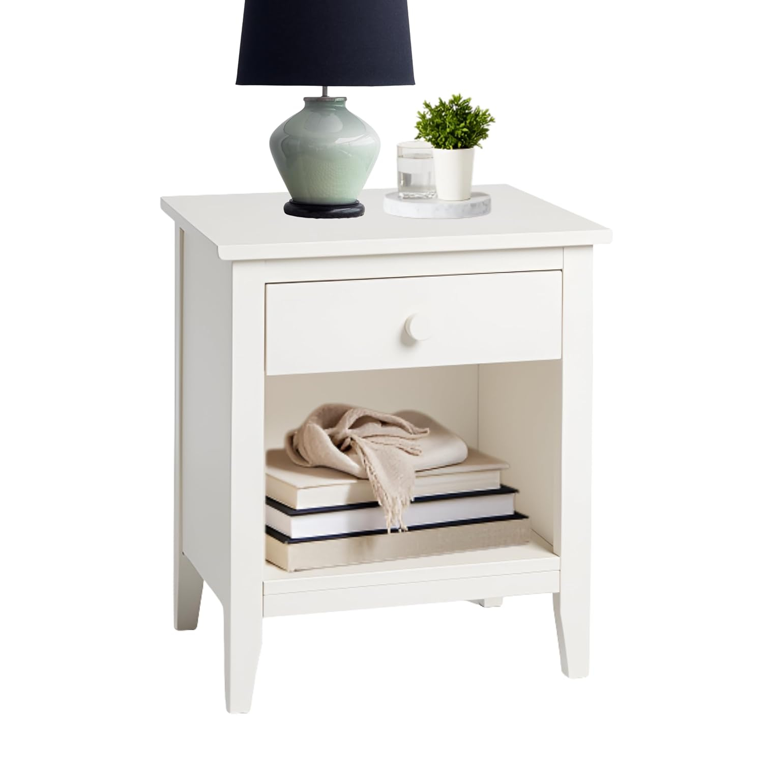Alaterre Furniture Simplicity Nightstand, Bedside Table with Drawer, Perfect for Kids Bedroom, White