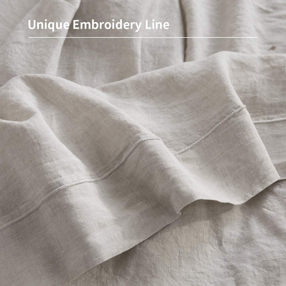 Simple&Opulence 100% French Linen Pillowcase Queen Size-Set of 2- Washed Solid Color Pillow Cases Embroidered -Soft and Durable (Linen, 20''x30'')