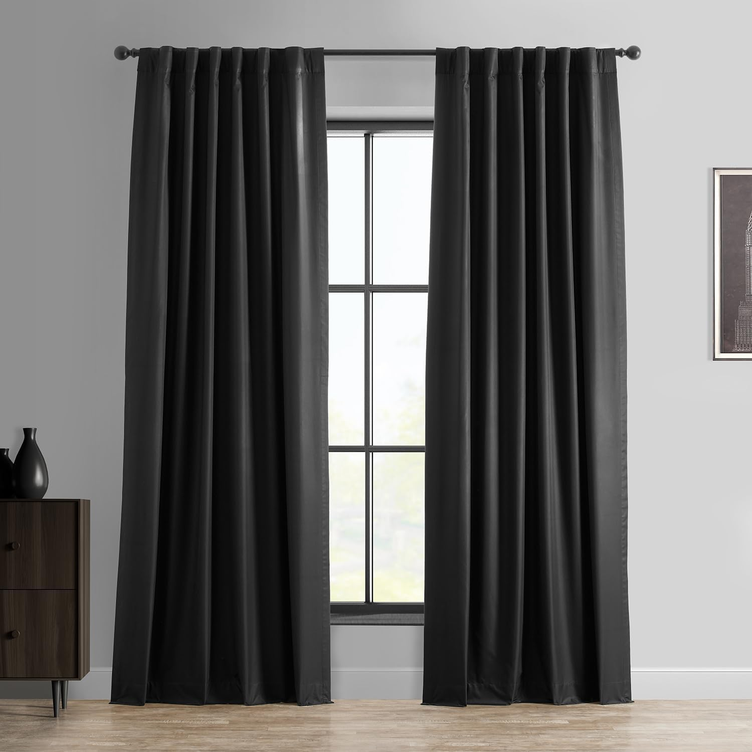 HPD Half Price Drapes Essential Solid Blackout Curtains for Bedroom 84 Inches Long (1 Panel) Thermal Insulated Blackout Curtains for Living Room Rod Pocket Window Curtains, 50W x 84L, Deep Black