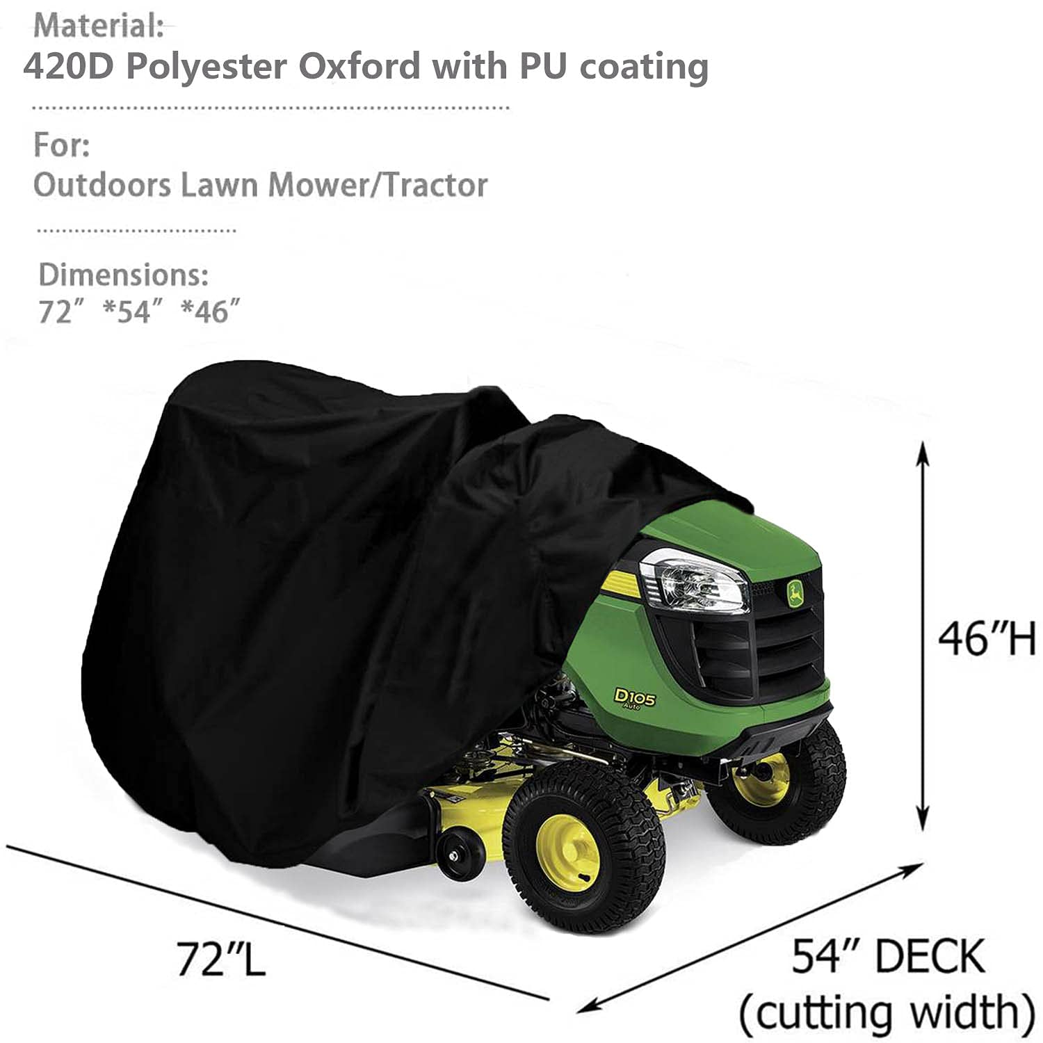 Riding Lawn Mower Cover, Waterproof Tractor Cover Fits Decks up to 54",Heavy Duty 420D Polyester Oxford, Durable, UV, Water Resistant Covers for Your Rider Garden Tractor Outdoor Lawn Mower Storage