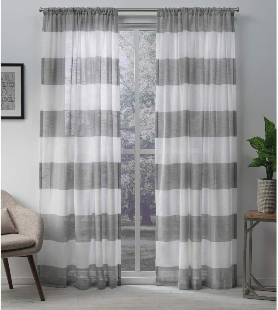 Exclusive Home Darma Sheer Linen Rod Pocket Curtain Panel Pair, 50"x108", Black Pearl