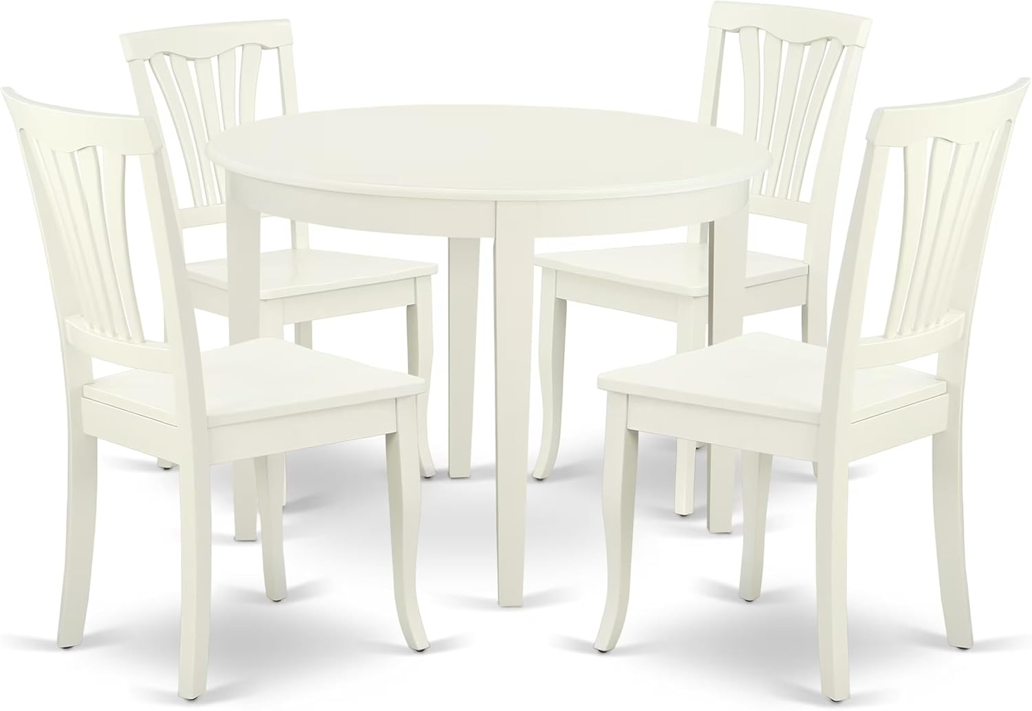East West Furniture Boston 5-piece Dining Set with Slatted Chairs in Linen White