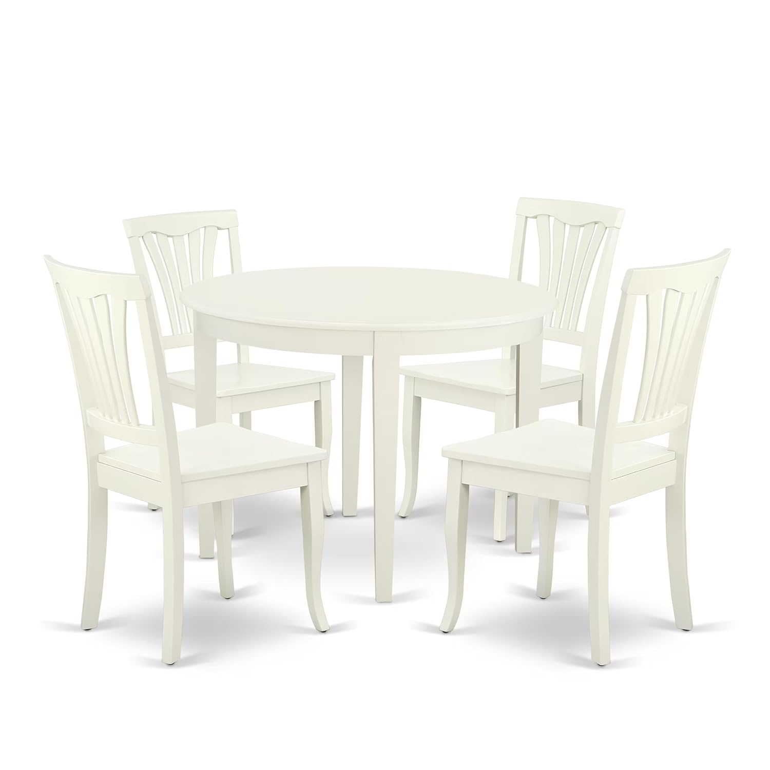 East West Furniture Boston 5-piece Dining Set with Slatted Chairs in Linen White