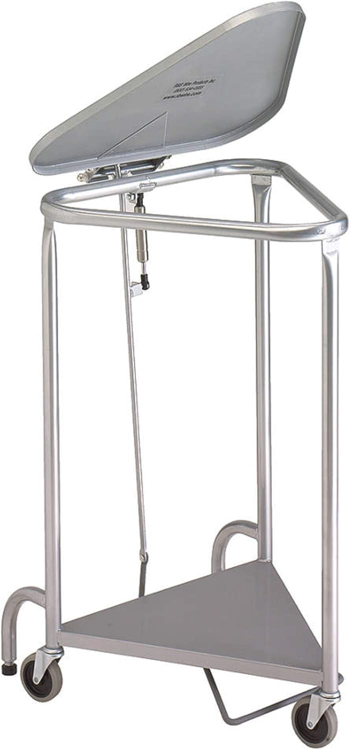 Triangular Silver Steel Upright Hamper with Wheels and Lid