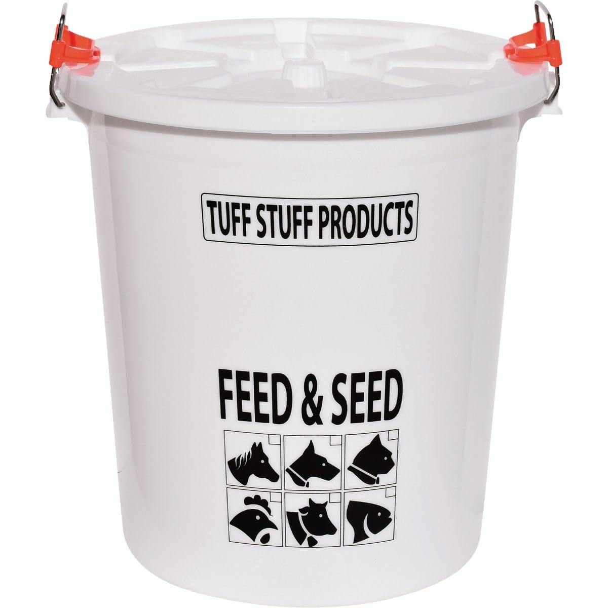 Tuff Stuff Products FS12 12 Gallon Seed and Animal Feed Heavy Duty Plastic Drum Bucket with Lock Lid for Dogs, Cats, Chickens, Cows, and Horses