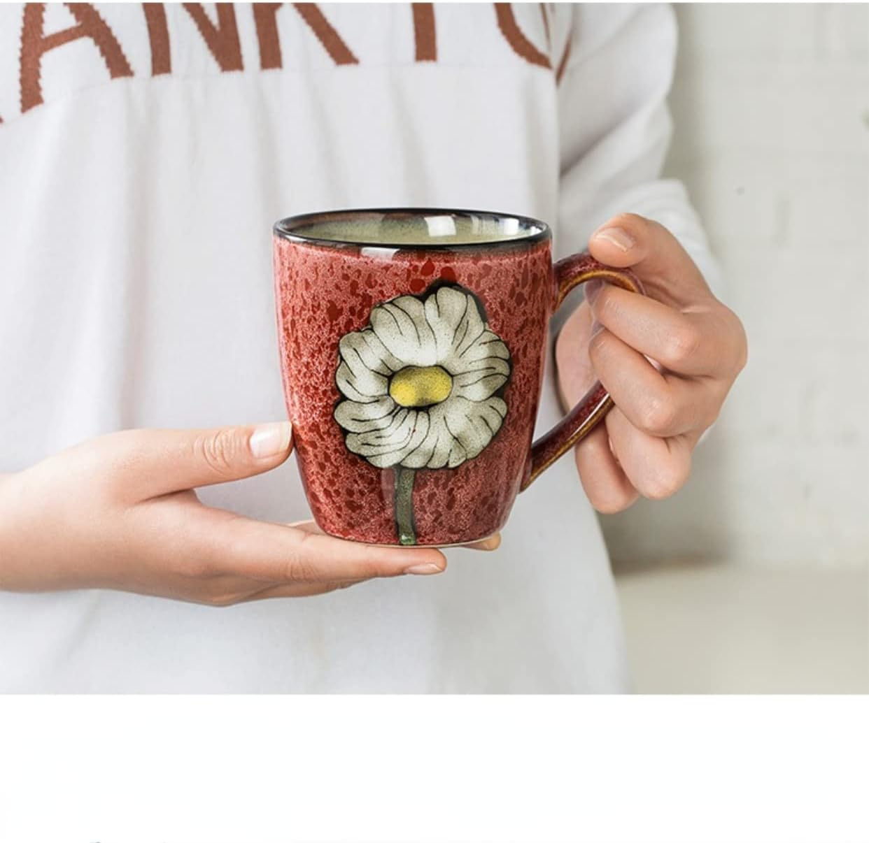 Floral Kiln Glazed Ceramic Mugs Set of 4