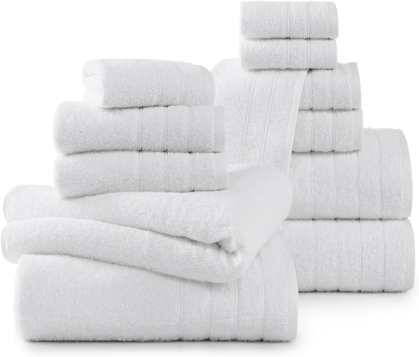 Casa Platino Solid Print Cotton Towel Set, White, 12 Count