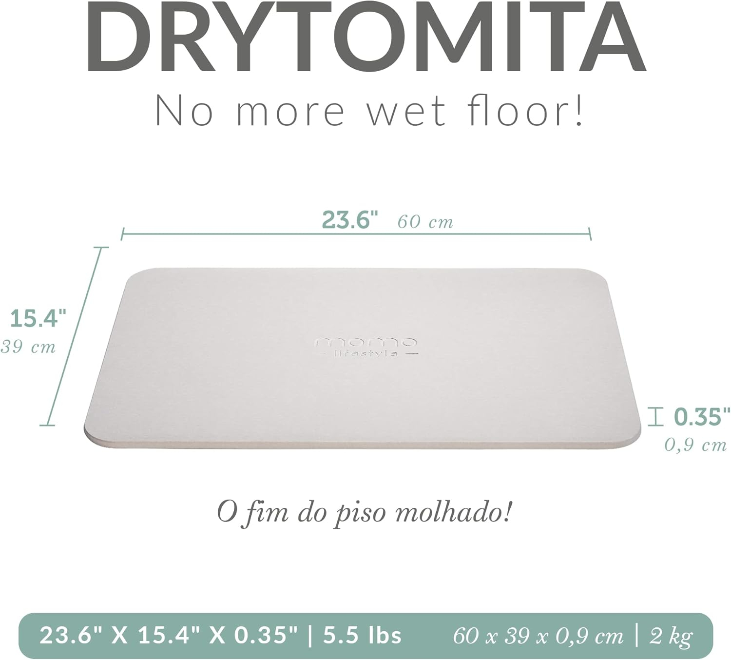 Momo Lifestyle Stone Bath Mat Drytomita 24" X 15" Linen Gray, Diatomaceous Earth, Non-Slip Super Absorbent Quick Drying Shower Mat Bathroom Accessory for Home Spa