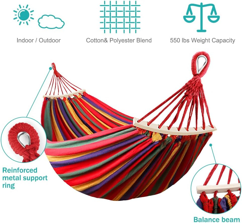 MOSFiATA Camping Hammock 550lb Upgraded Thickened 320G Durable Canvas Fabric Single Hammocks with Two Anti Roll Balance Beam and Sturdy Metal Knot Tree Straps for Camping, Patio, Backyard, Outdoor