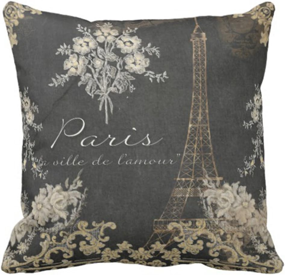 Emvency Throw Pillow Cover Black Vintage Paris City of Love Eiffel Tower Chalkboard Tan Antique Decorative Pillow Case Home Decor Square 20 x 20 Inch Pillowcase
