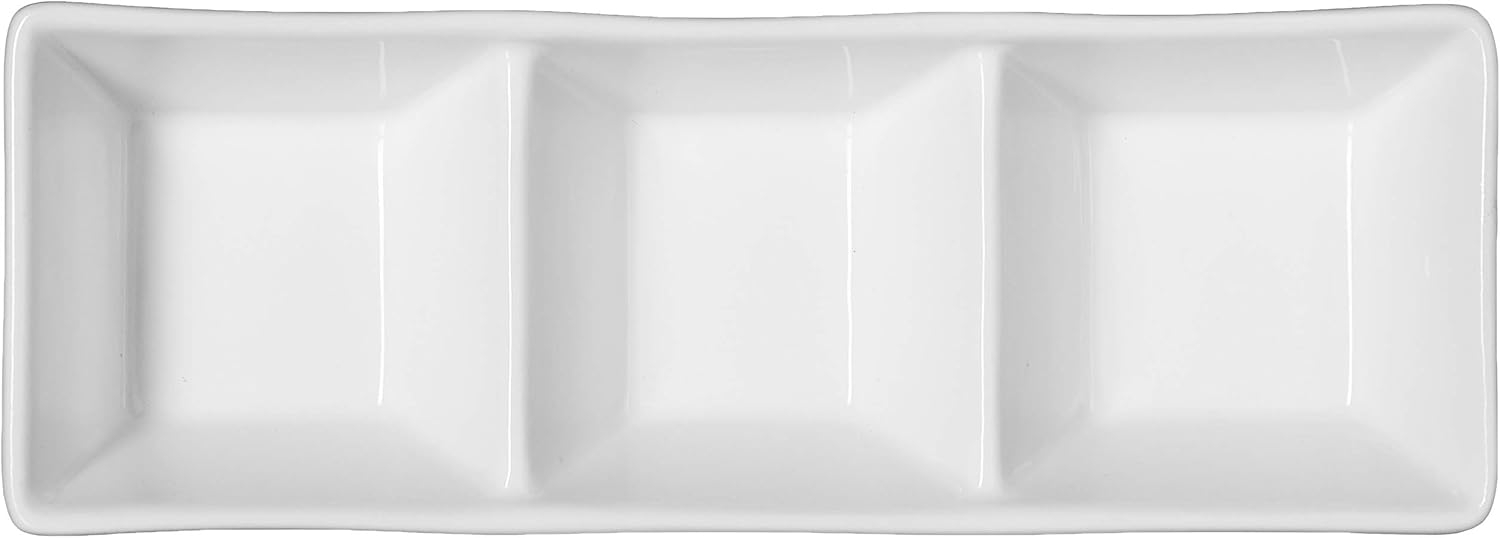 Super White Porcelain 3-Compartment Rectangular Tray
