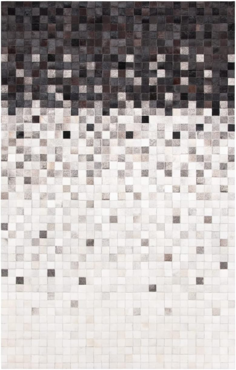 SAFAVIEH Studio Leather Cherette Geometric Area Rug, Ivory/Black, 9' x 12'