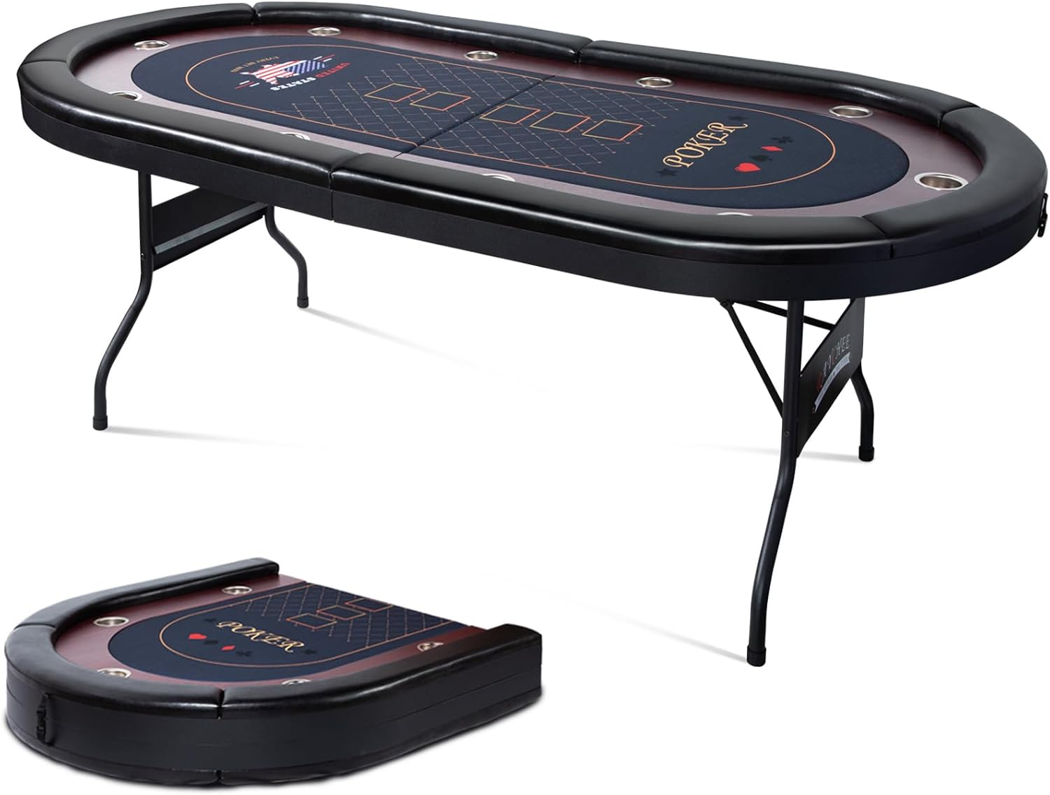 RayChee 86" Folding 10 Player Poker Table, Foldable Texas Holdem Table for Game Room with Padded Rails and Cup Holders, No Assembly Required