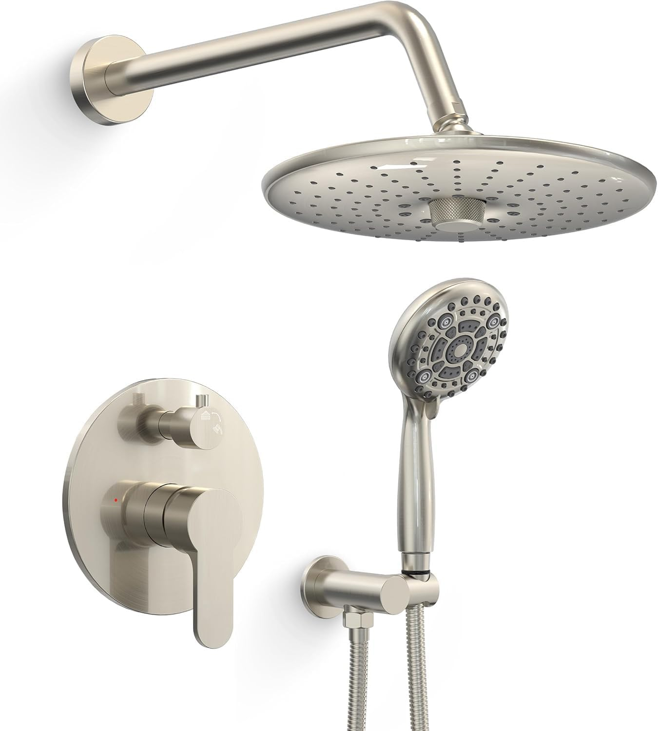 SR SUN RISE Shower Faucet - 8 Inch Multifunctional High Pressure Shower Head System with Handheld Shower Head Fixtures - Valve Included - Brushed Nickel