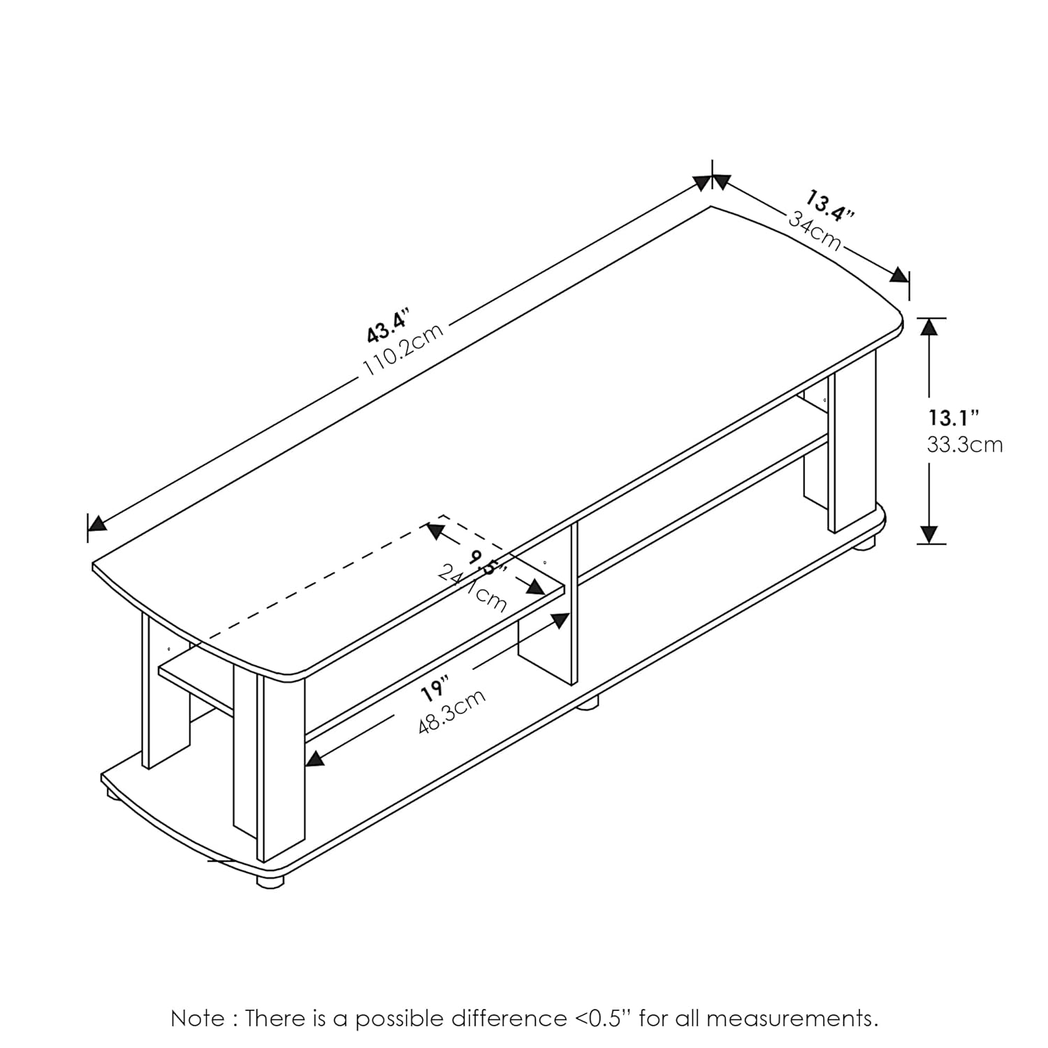 Furinno Nelly Wood Entertainment Center TV Stand in for TV up to 50" Dark Walnut