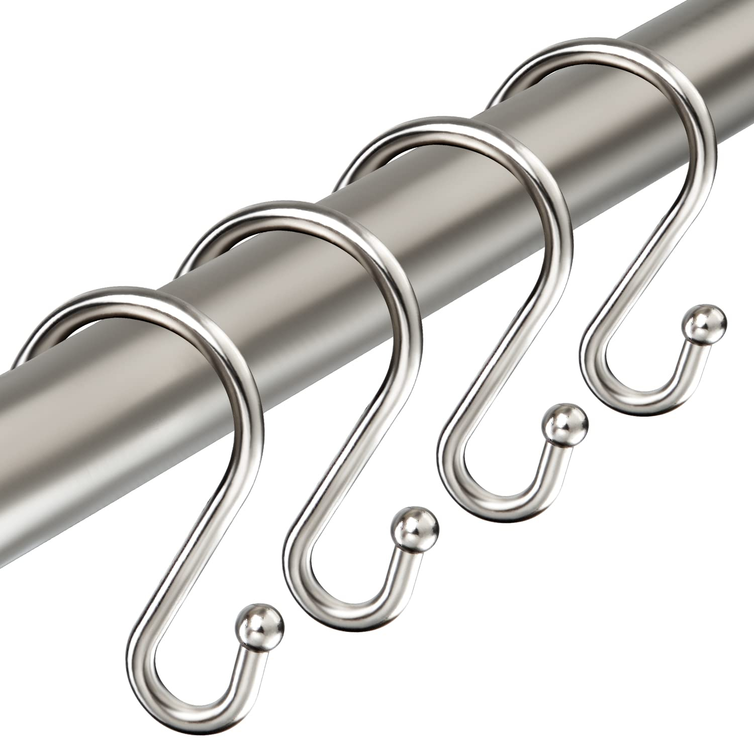 Shower Curtain Hooks Rings, Stainless Steel S Shaped Shower Hooks Rust Proof, Shower Curtain Hangers for Shower Curtain, Kitchen, Wardrobe & Garden,