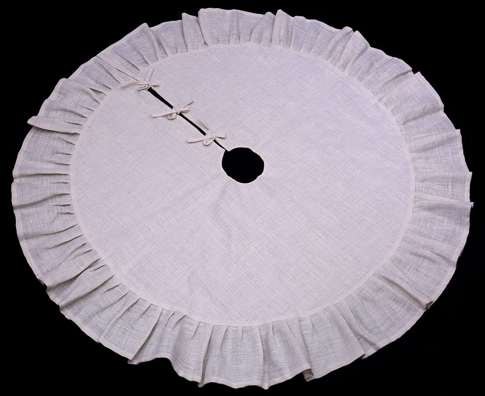36" Cream Christmas Tree Skirt with Ruffled Edge by Primitive Home Decors