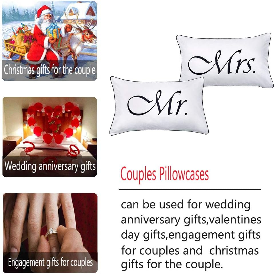 2PCS Mr and Mrs Pillow Cases,His and Hers Couples Pillowcases,Romantic Anniversary Engagement Christmas Wedding Gifts for The Couple,Bride Shower Gifts Ideas