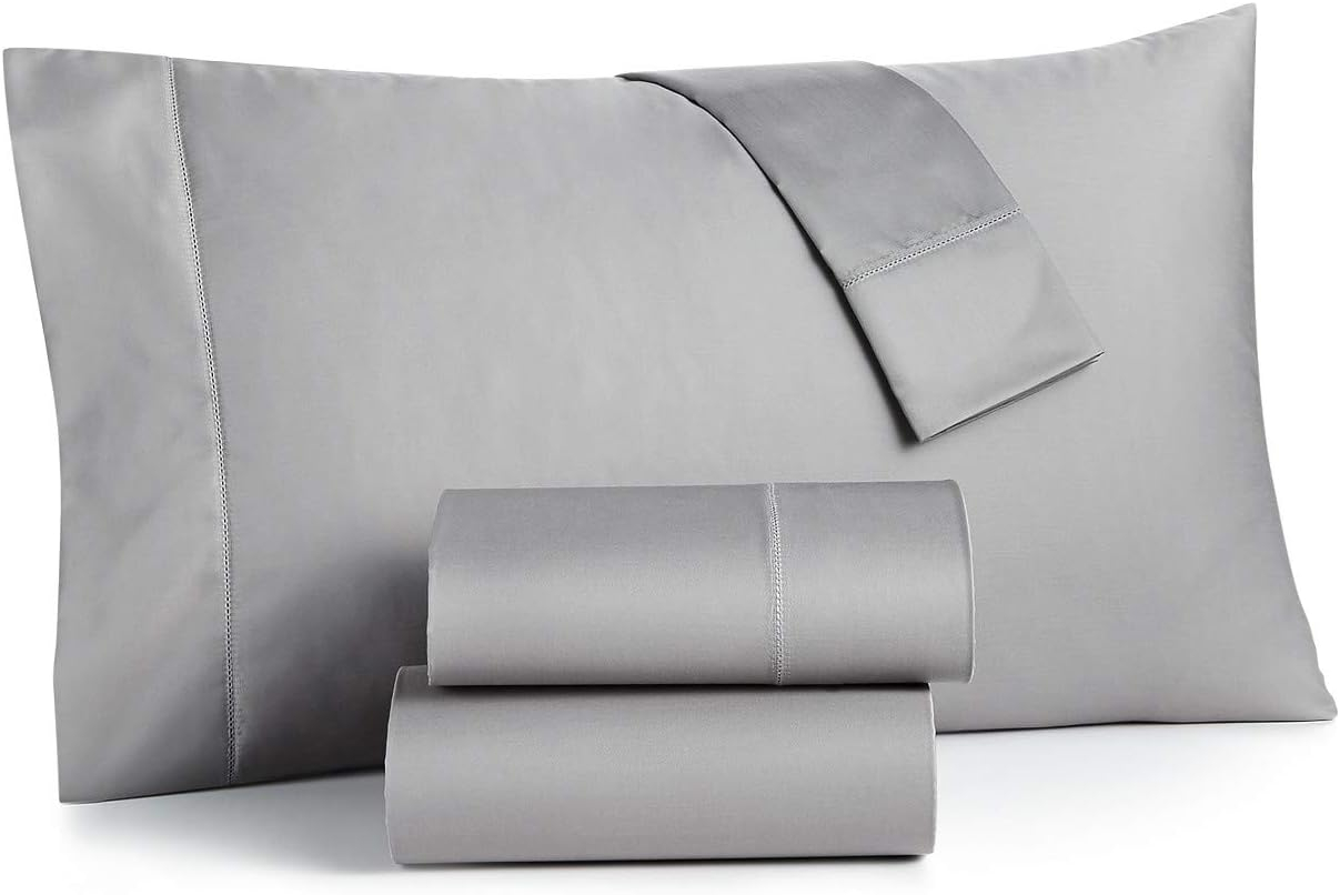 Smoke Gray Cotton Damask Queen Sheet Set, 4-Piece