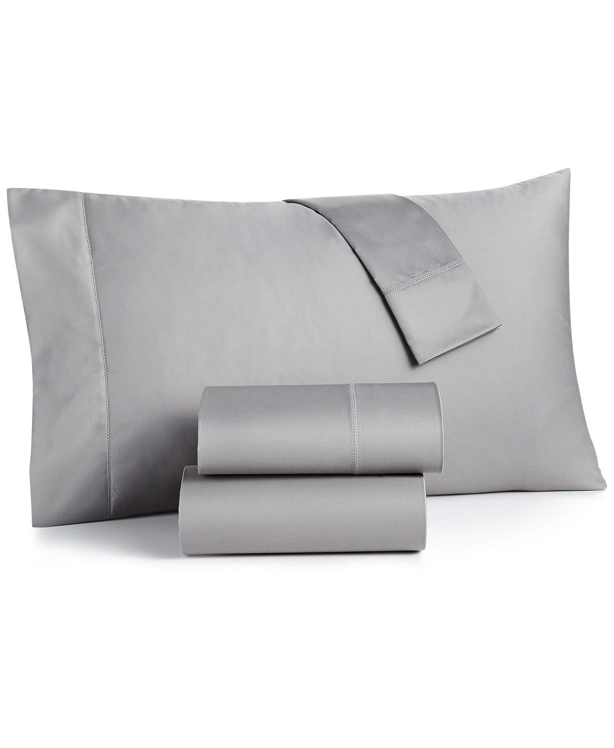 Smoke Gray Cotton Damask Queen Sheet Set, 4-Piece